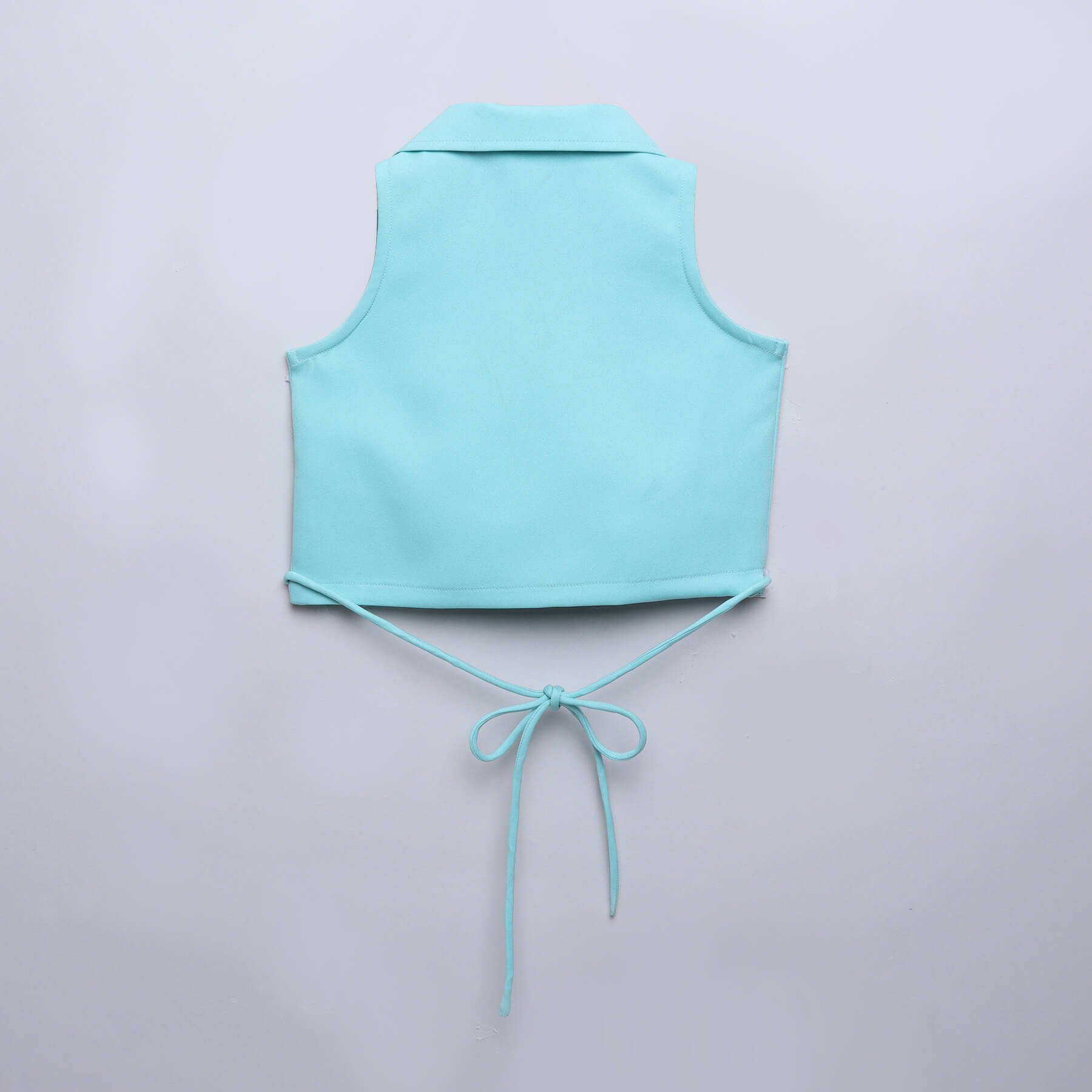 solid sleeveless wrap around crop blazer Top-Aquamarine