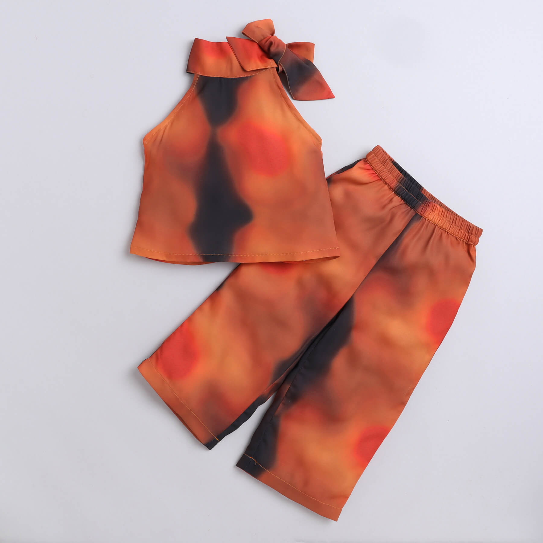 Taffykids Tie-dye printed Scarf neck Aline top and pant set-Multi