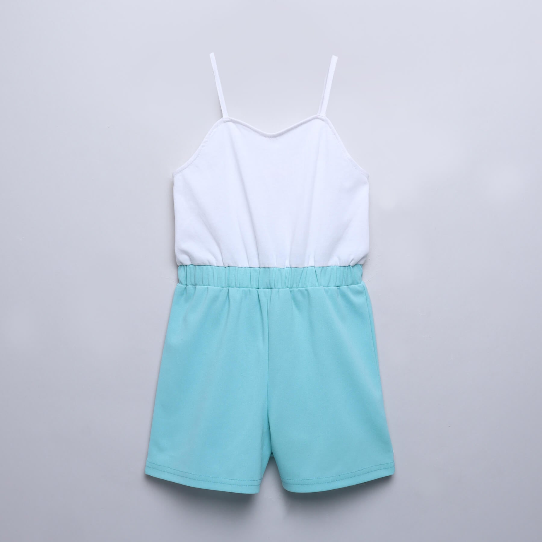 color-block singlet playsuit with sleeveless jacket-Aqua & White