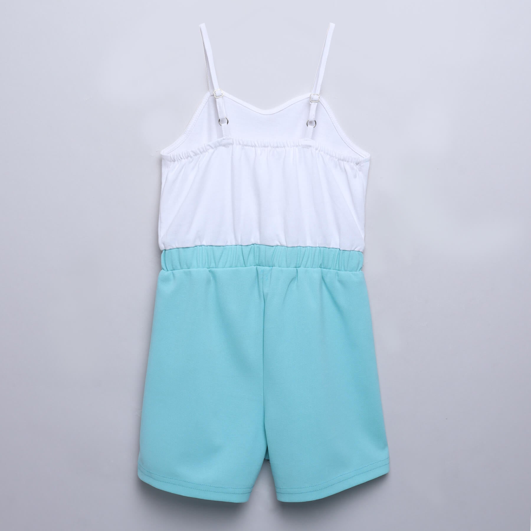 color-block singlet playsuit with sleeveless jacket-Aqua & White