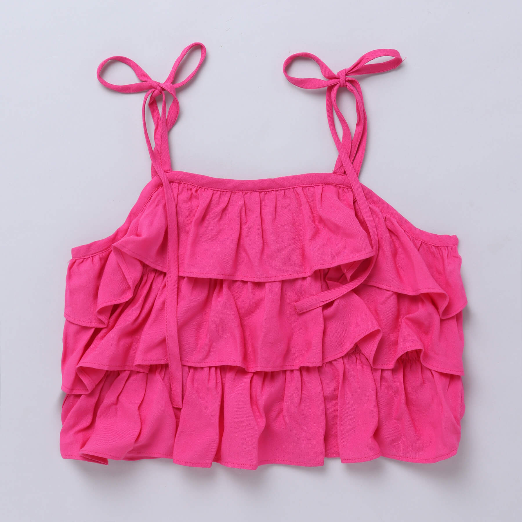 sleeveless Ruffle detail crop top and matching skirt set-Pink