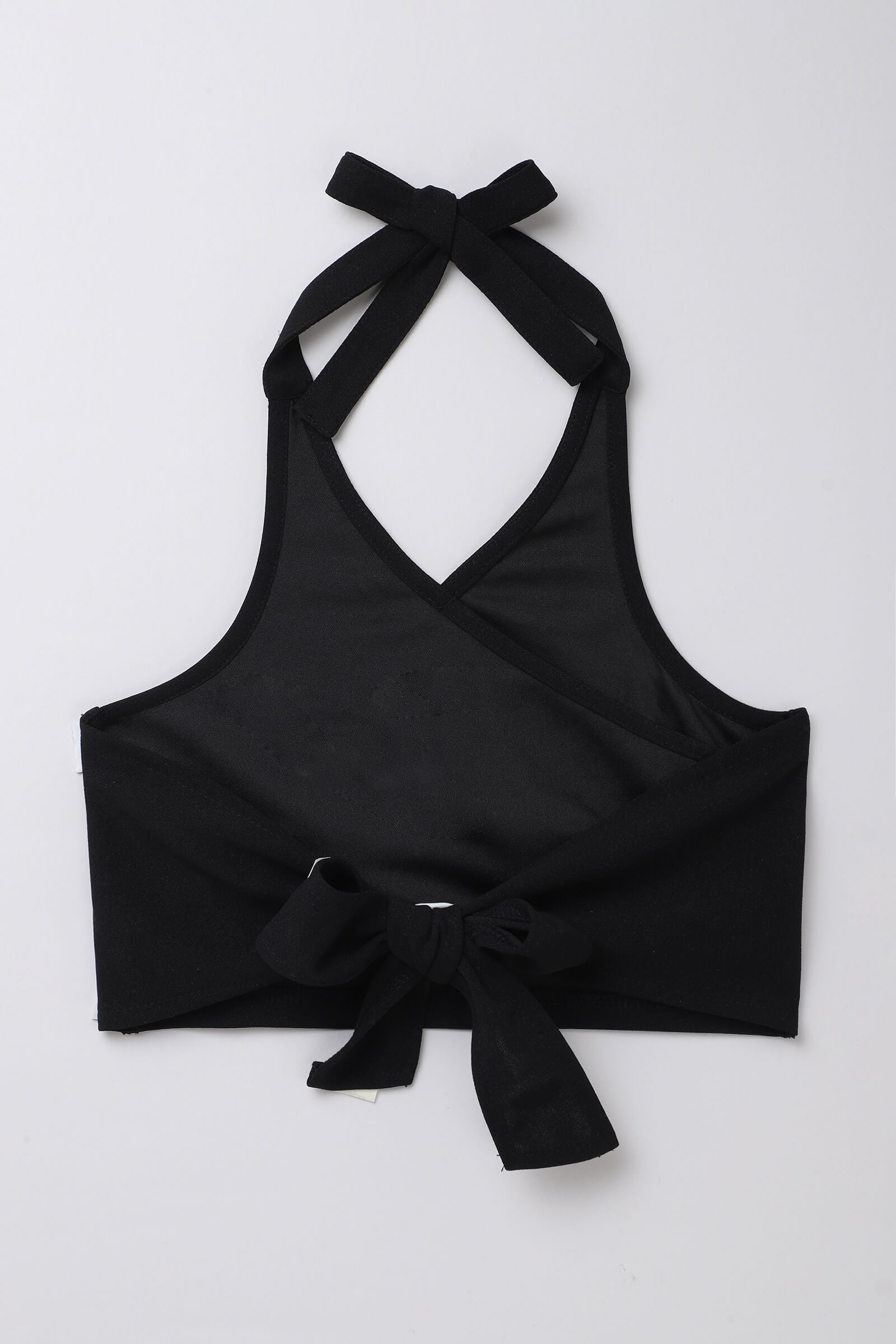 knit sleeveless back tie up halter crop top and Foil printed suede skirt set-Black & Olive