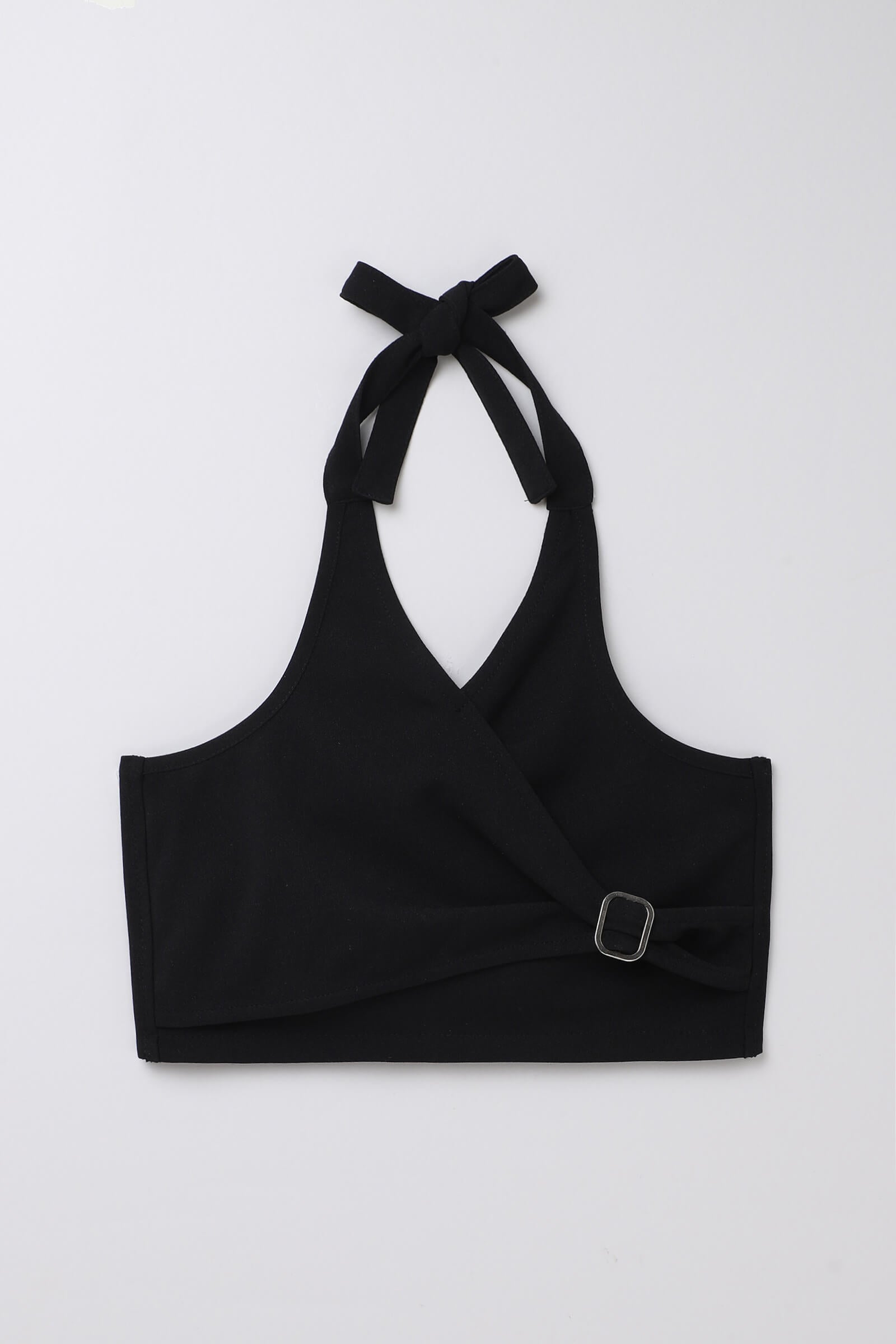 knit sleeveless back tie up halter crop top and Foil printed suede skirt set-Black & Olive