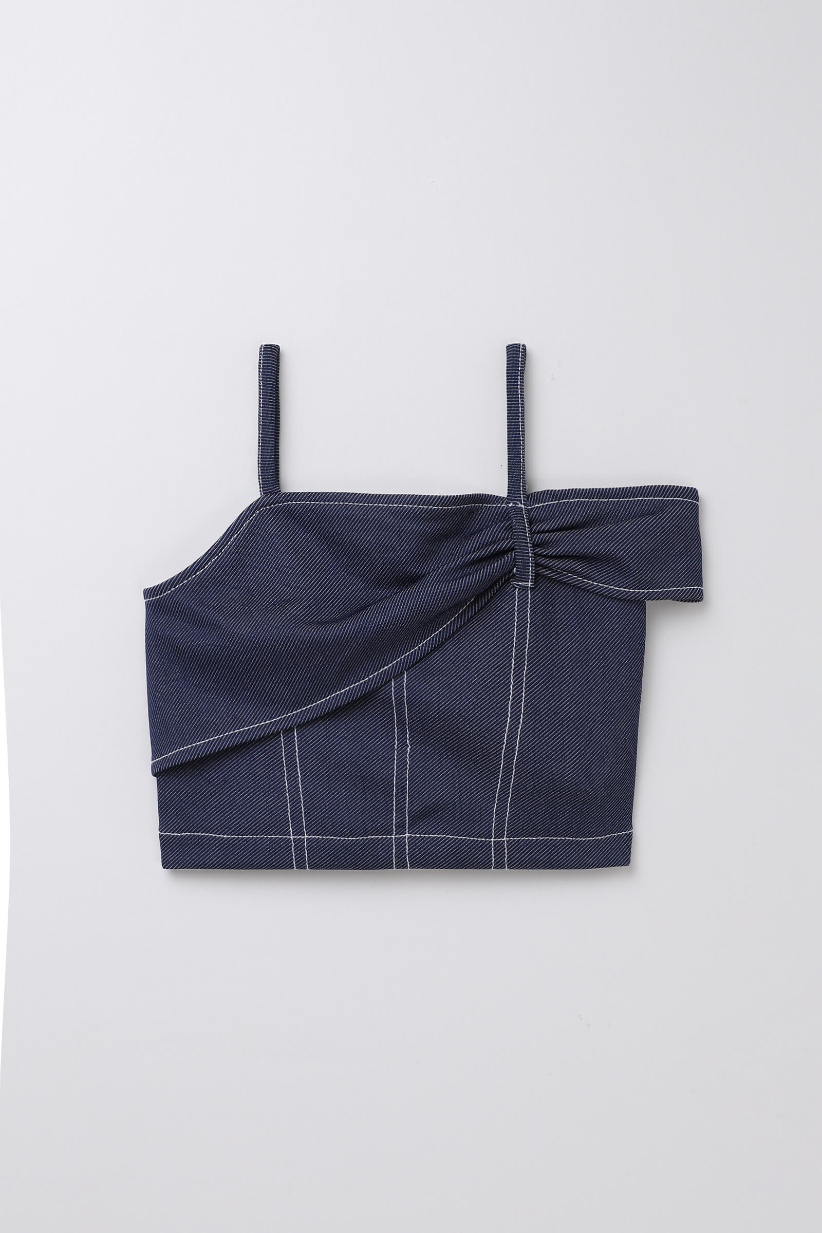 knit twill Sleeveless stitch detail crop top-Blue