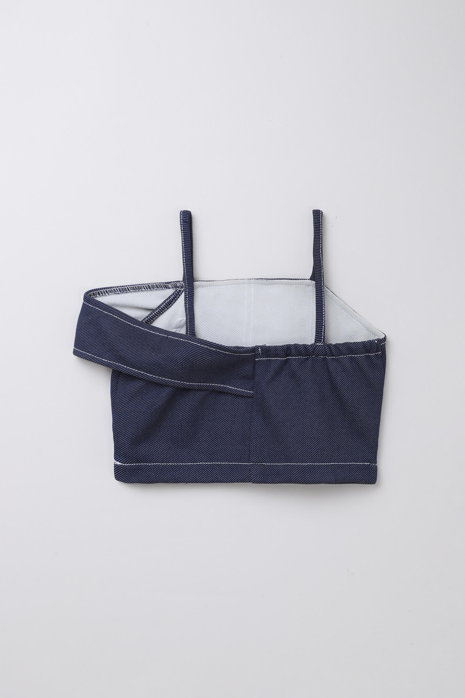knit twill Sleeveless stitch detail crop top-Blue
