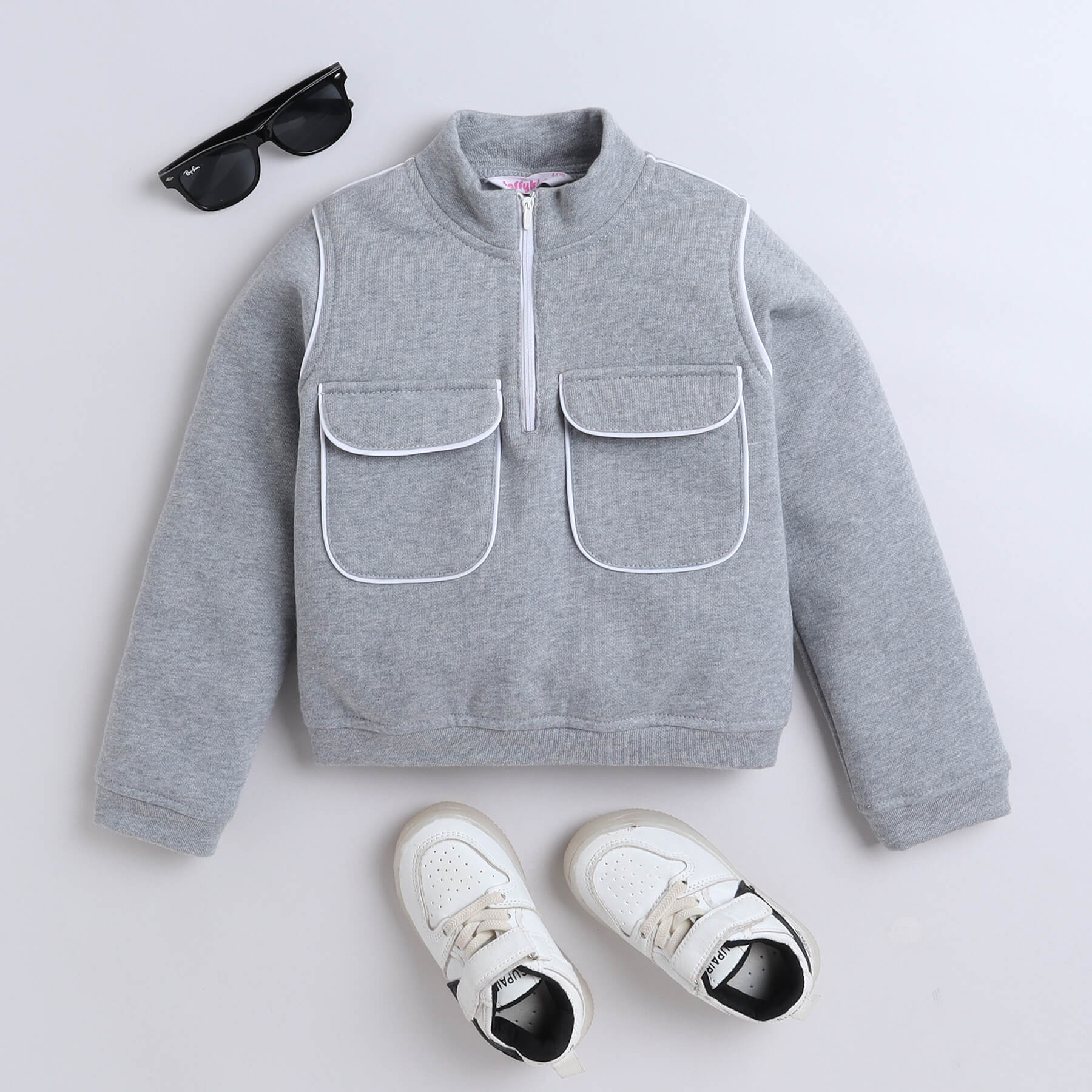 front zipper pocket detail sweatshirt - Gray