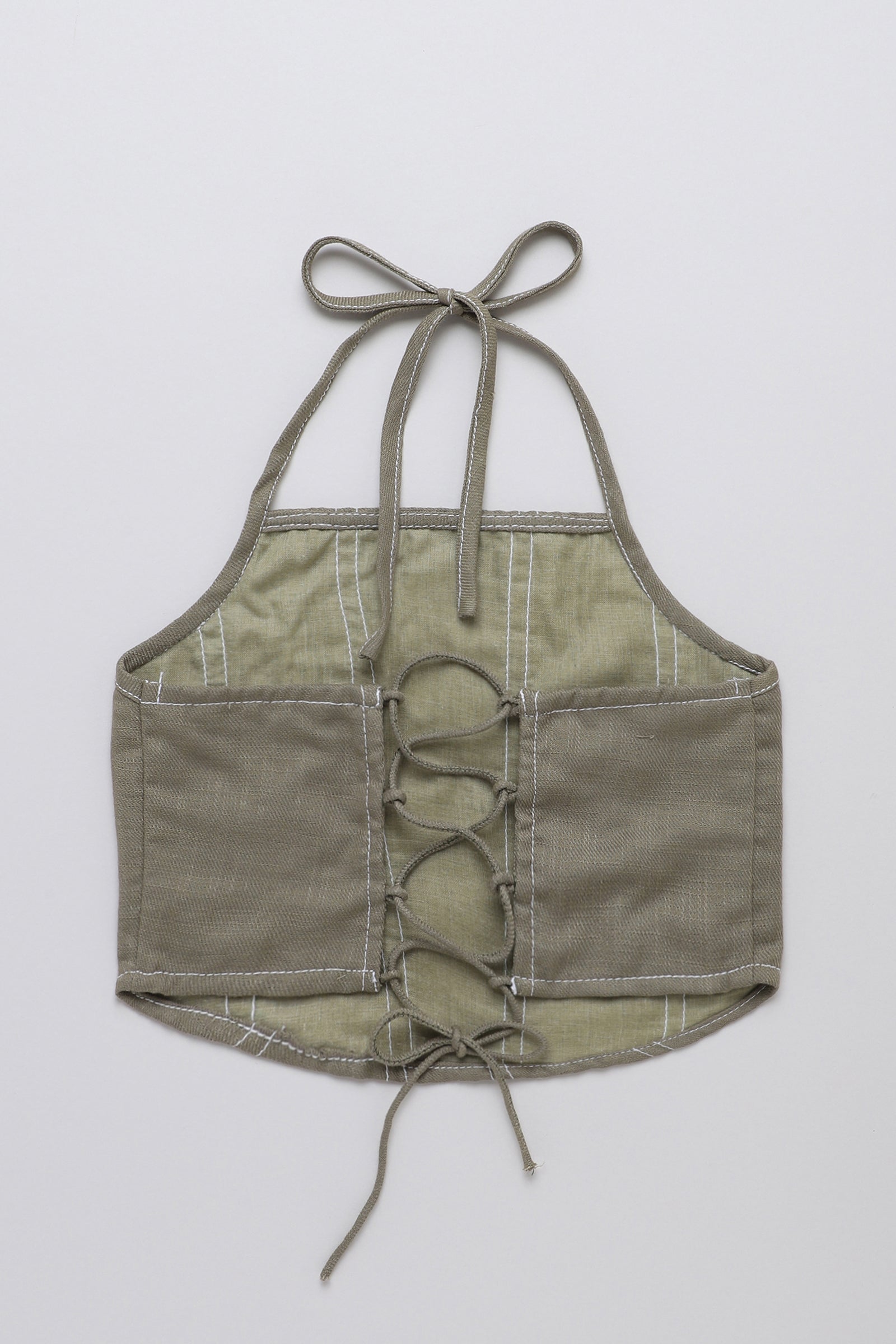 100% cotton woven sleeveless stitch detail crop top-Olive