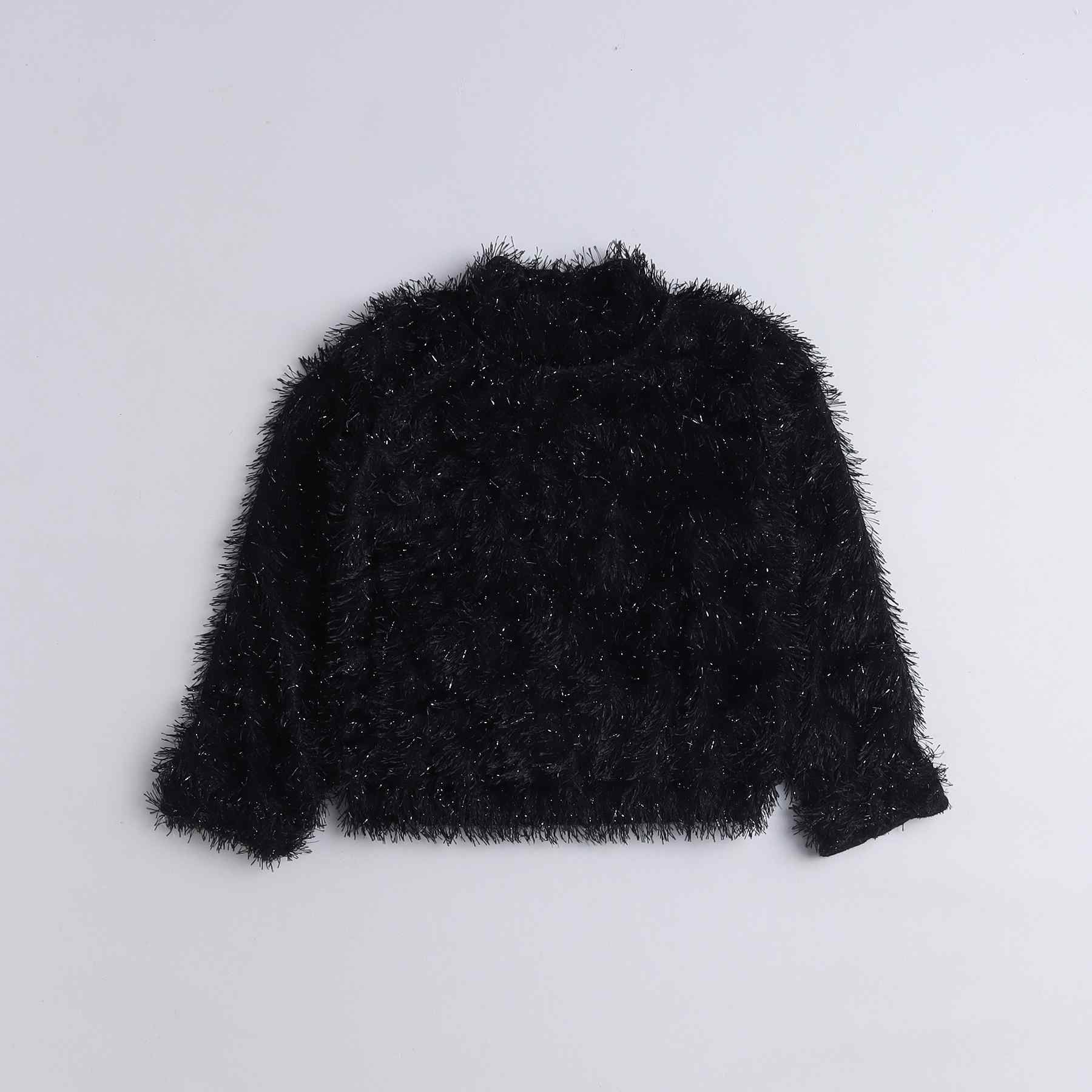 fur full sleeves party sweatshirt-Black