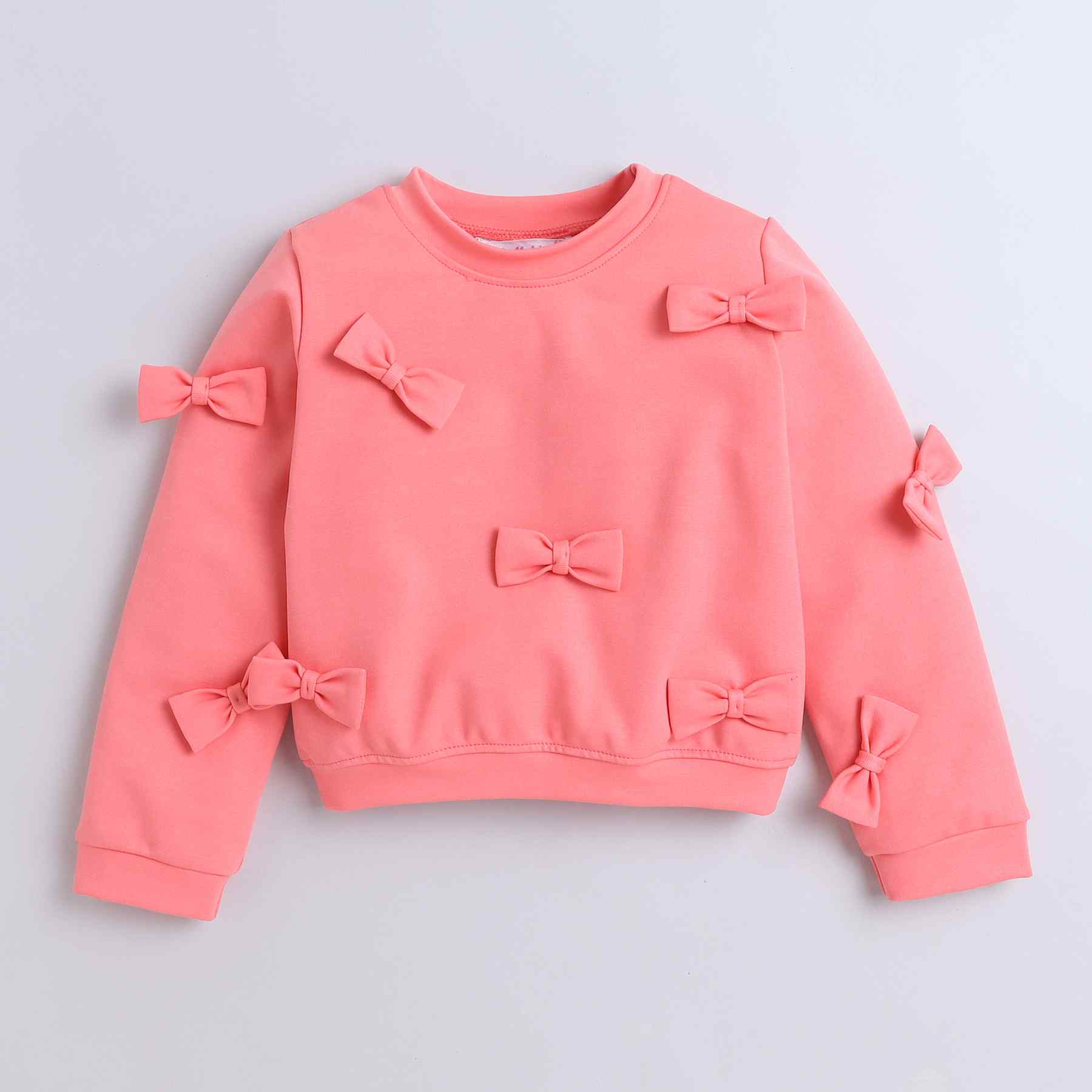 Solid Sweatshirt with bows-Peach