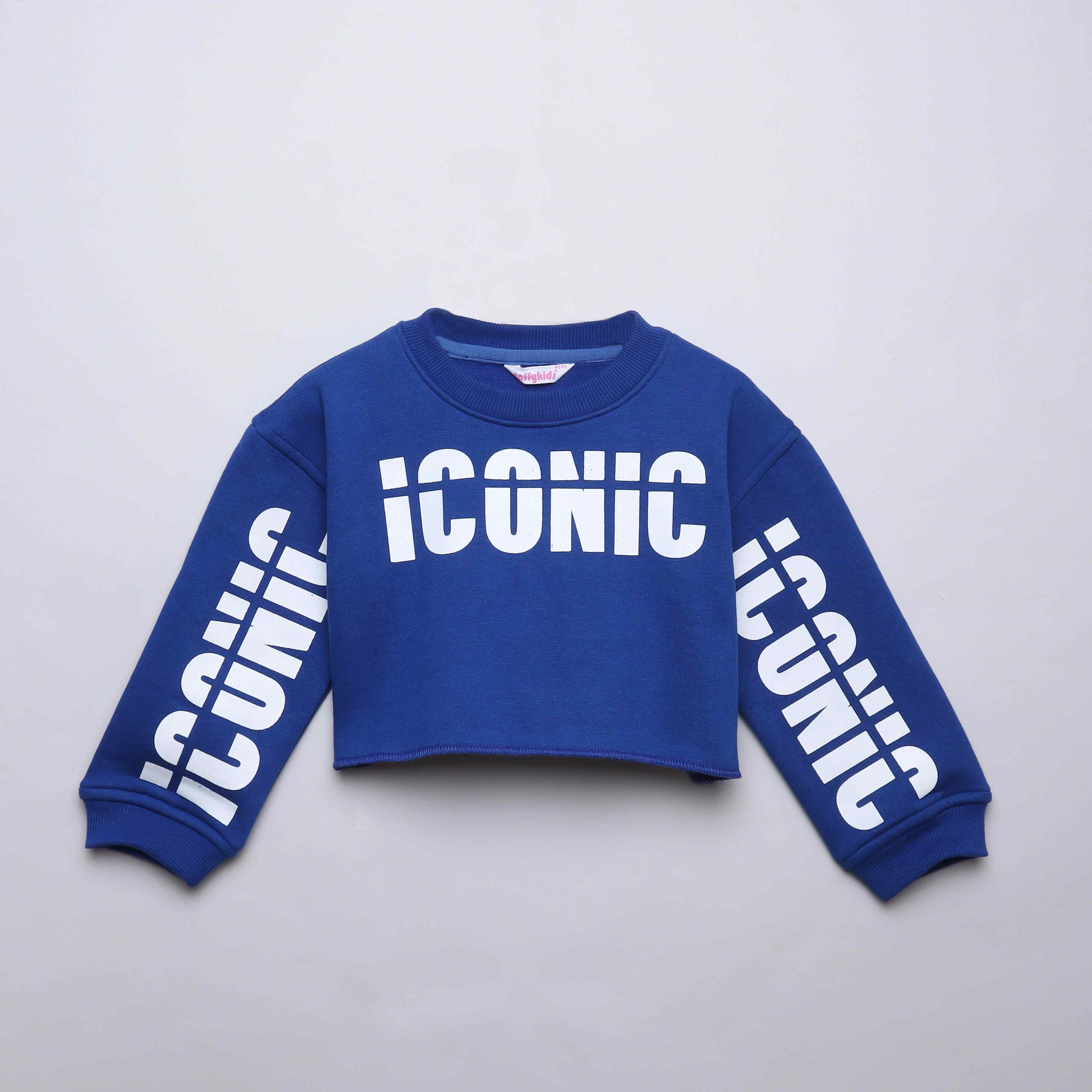 graphic full sleeves crop top sweatshirt top-Blue