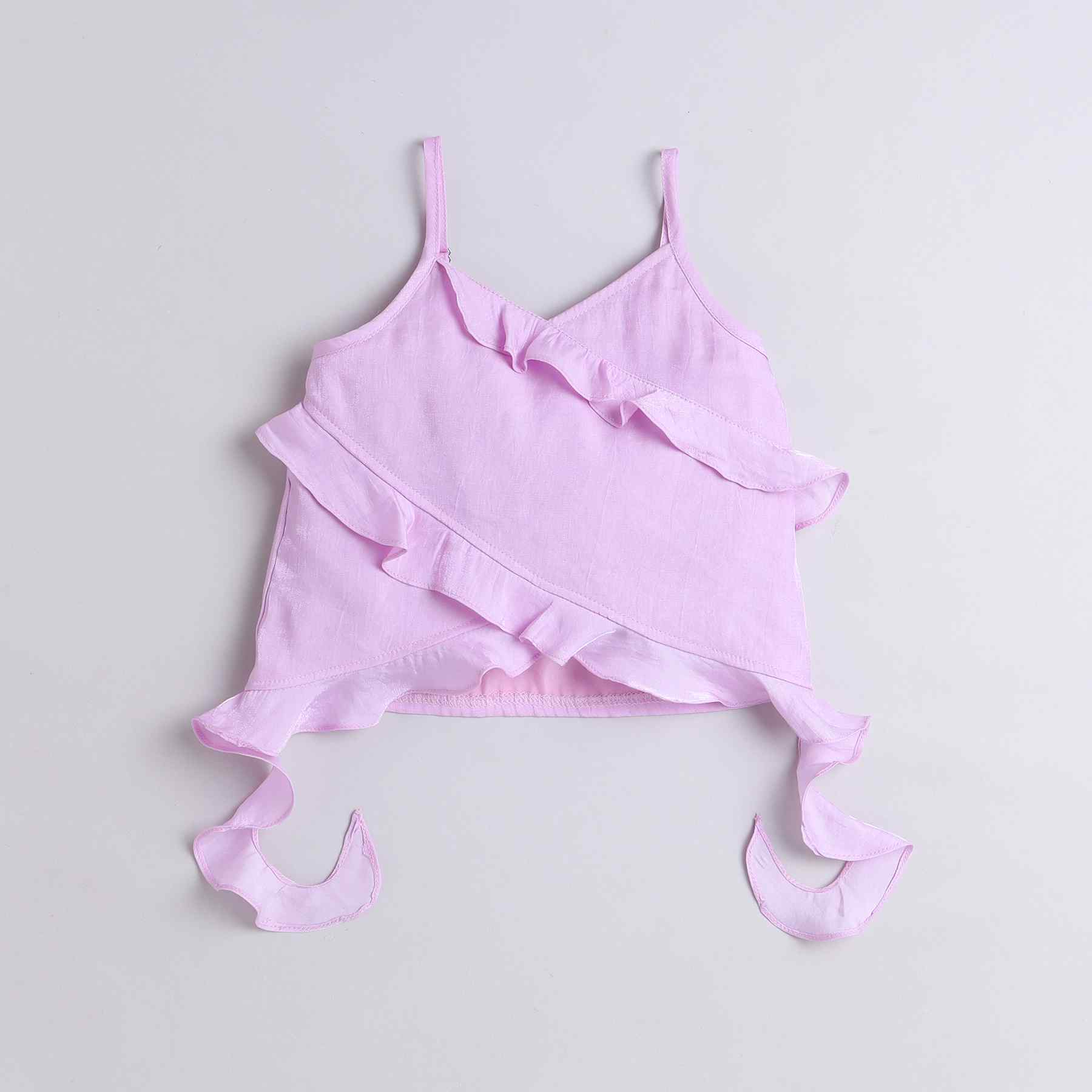 singlet ruffle detail asymmetric top and matching pant set-Lilac