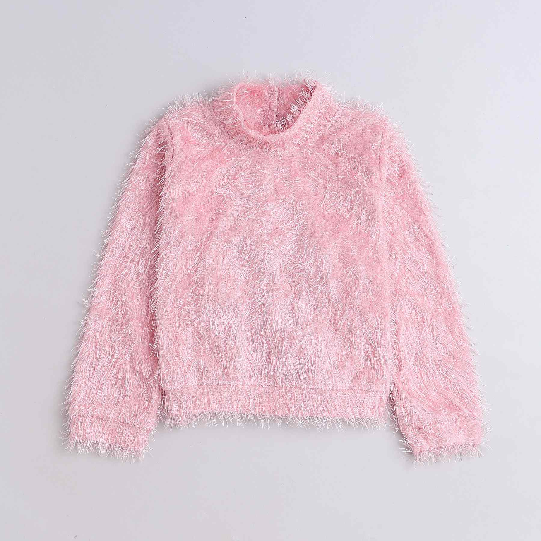 Fur full sleeves party sweatshirt-Peach