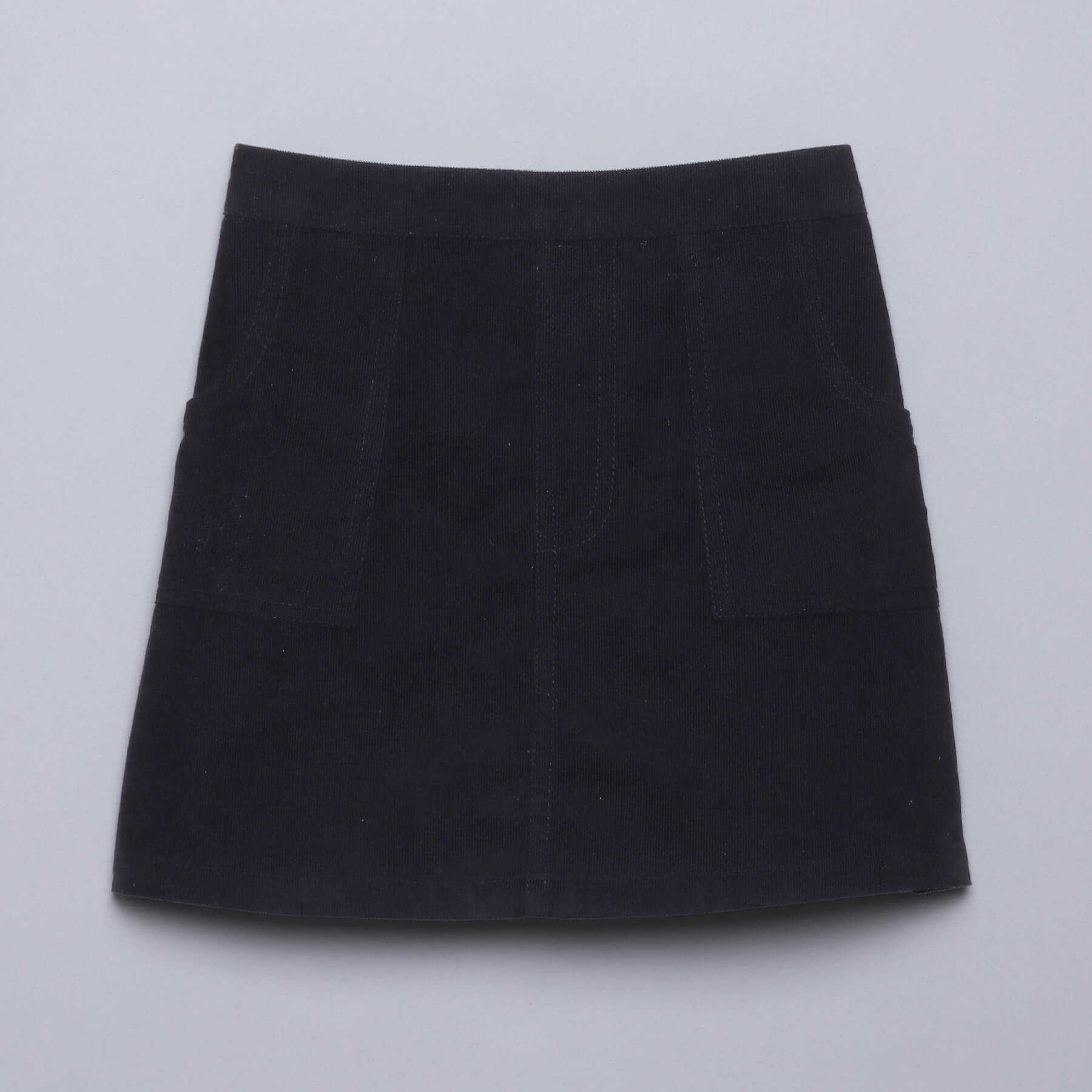 Corduroy Pocket detailed knee length A-line Skirt-Black