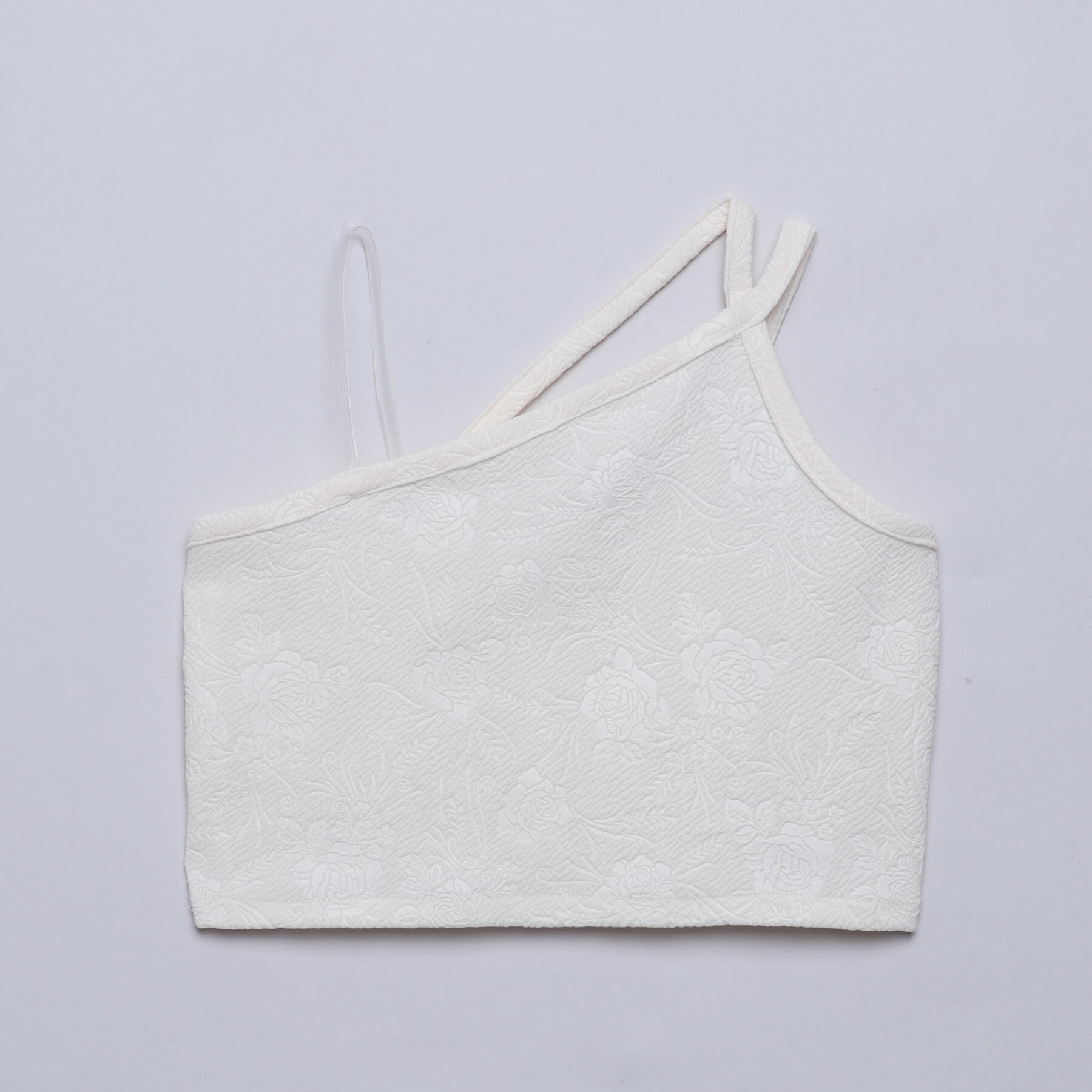 Embossed one shoulder sleeveless party crop top - OffWhite