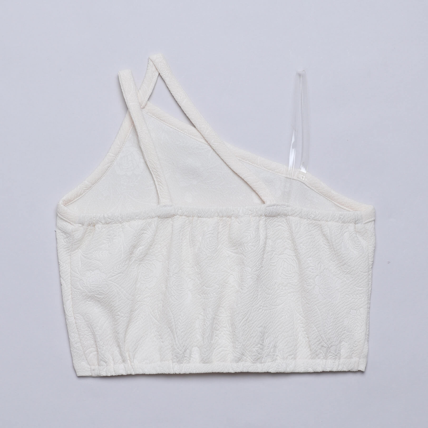 Embossed one shoulder sleeveless party crop top - OffWhite