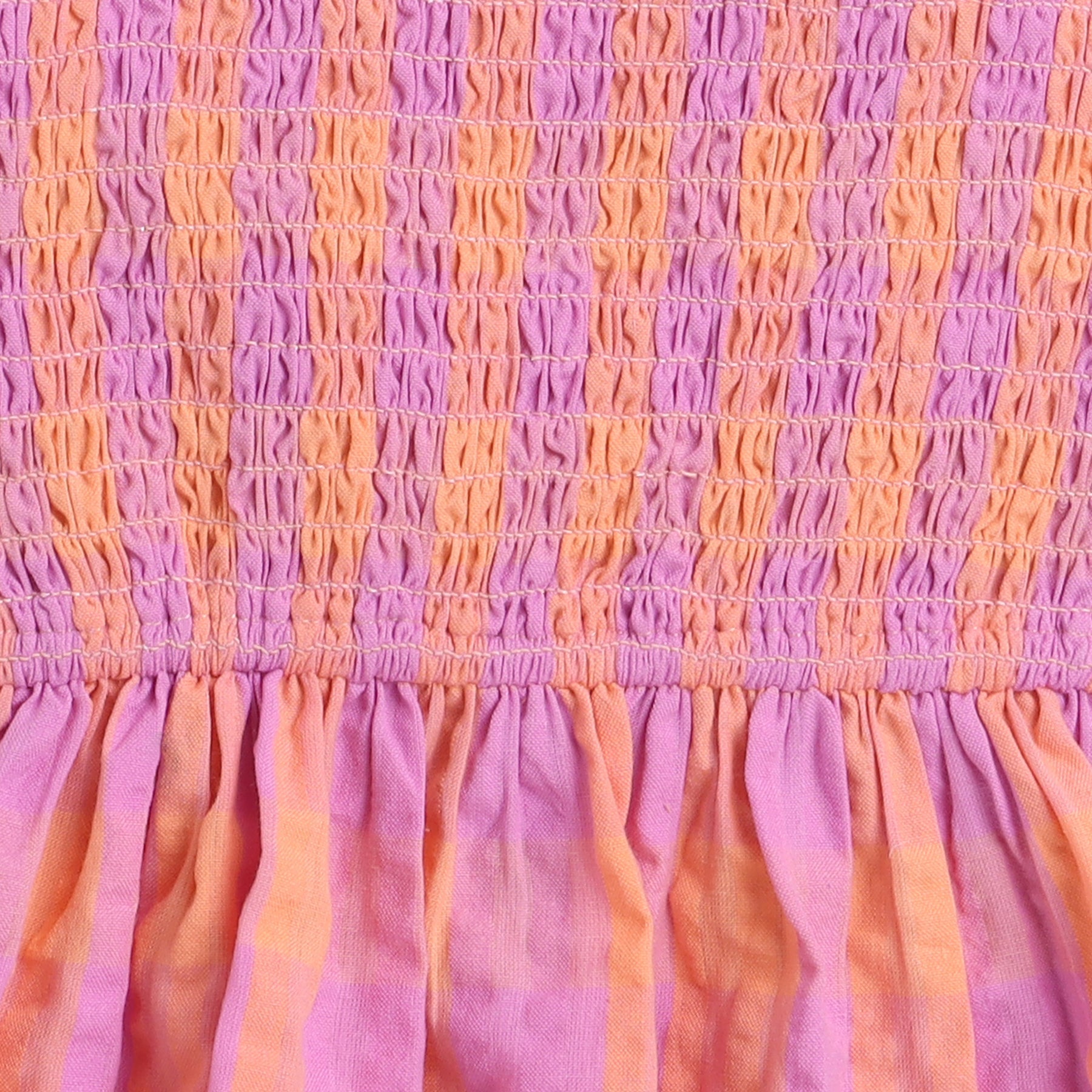 Shop 100% Cotton Yarn Dyed Checks Smocked Peplum Top-Orange/Purple Online