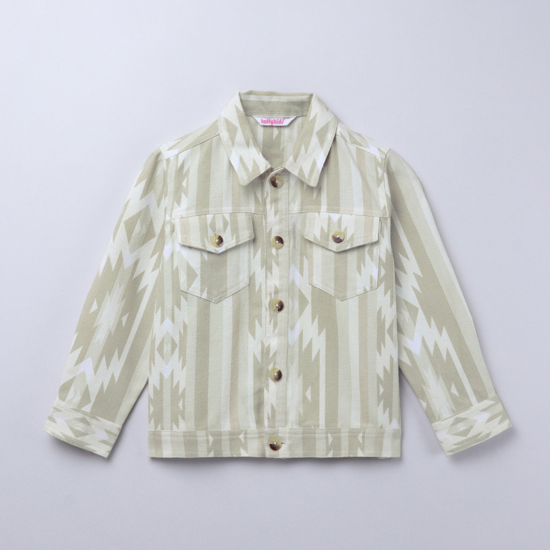 100% cotton Full sleeves printed jacket-Beige