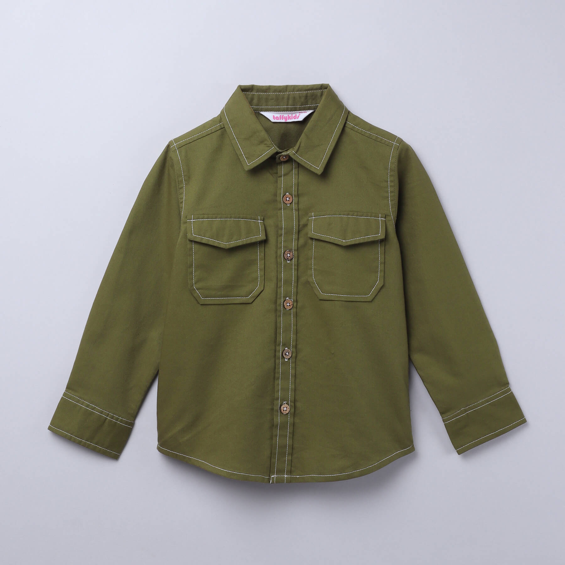 Stitch detailed  Oxford shirt- Olive green