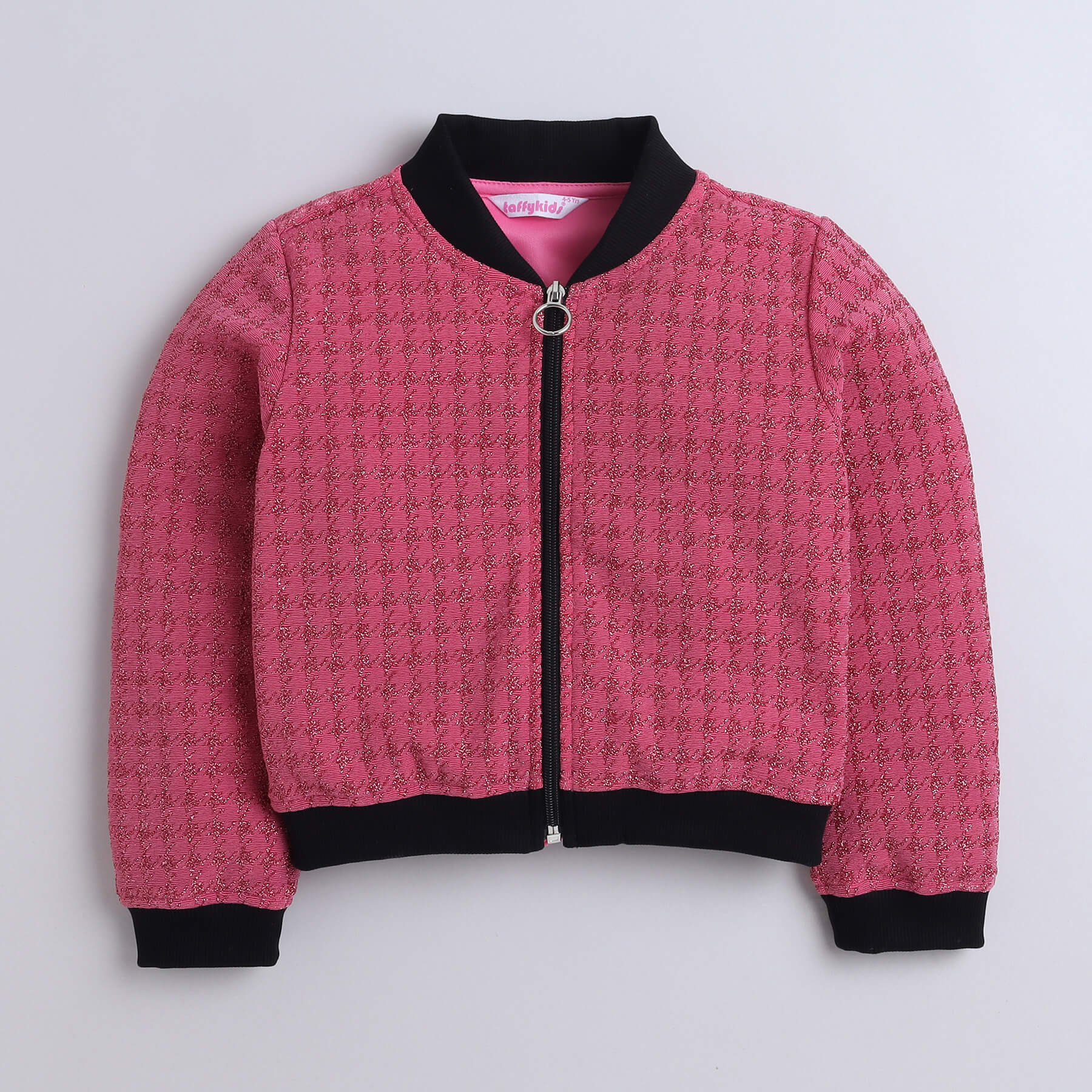 full sleeves bomber jacket-Black/pink