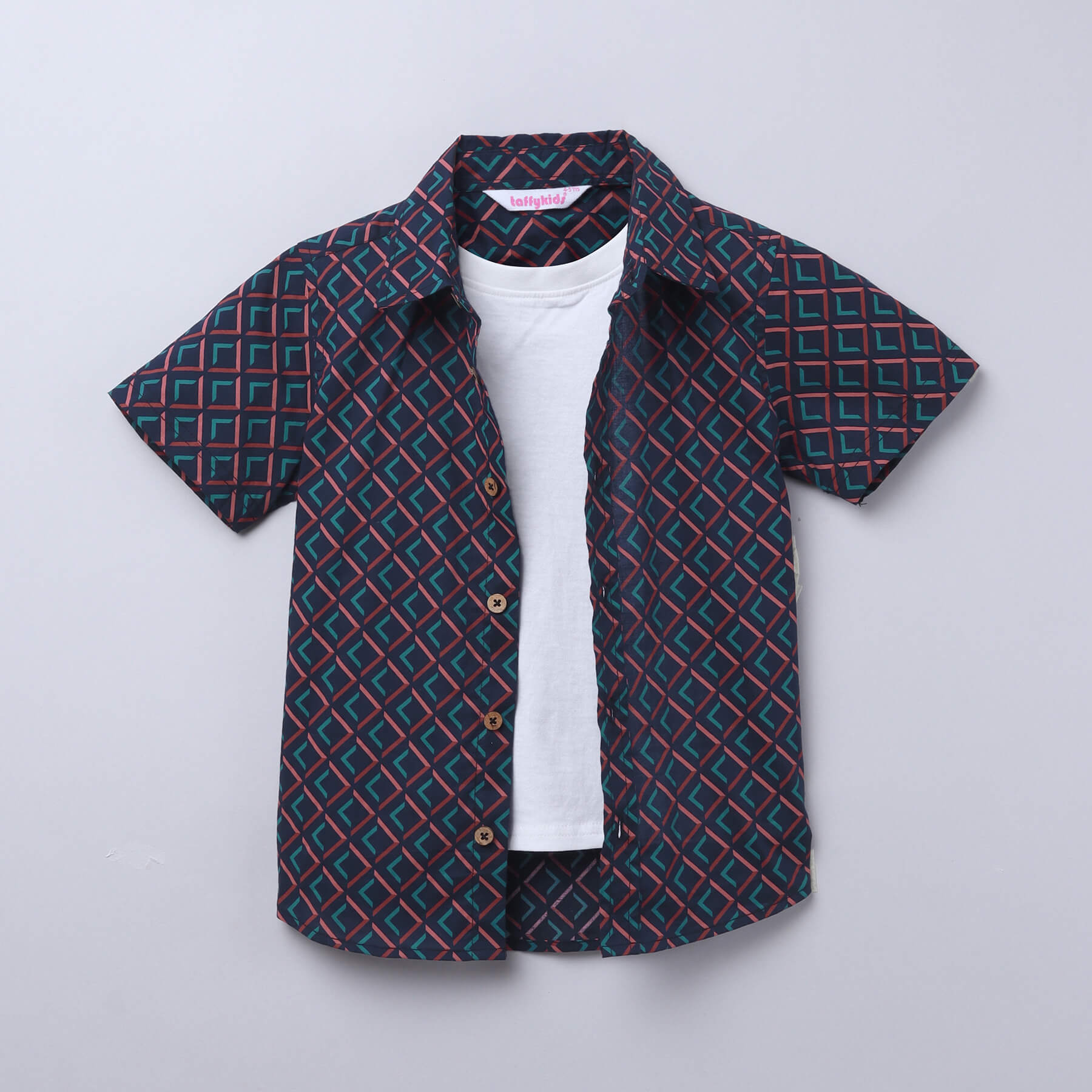 Geometric printed Half sleeves shirt with attached tee- Black/multi