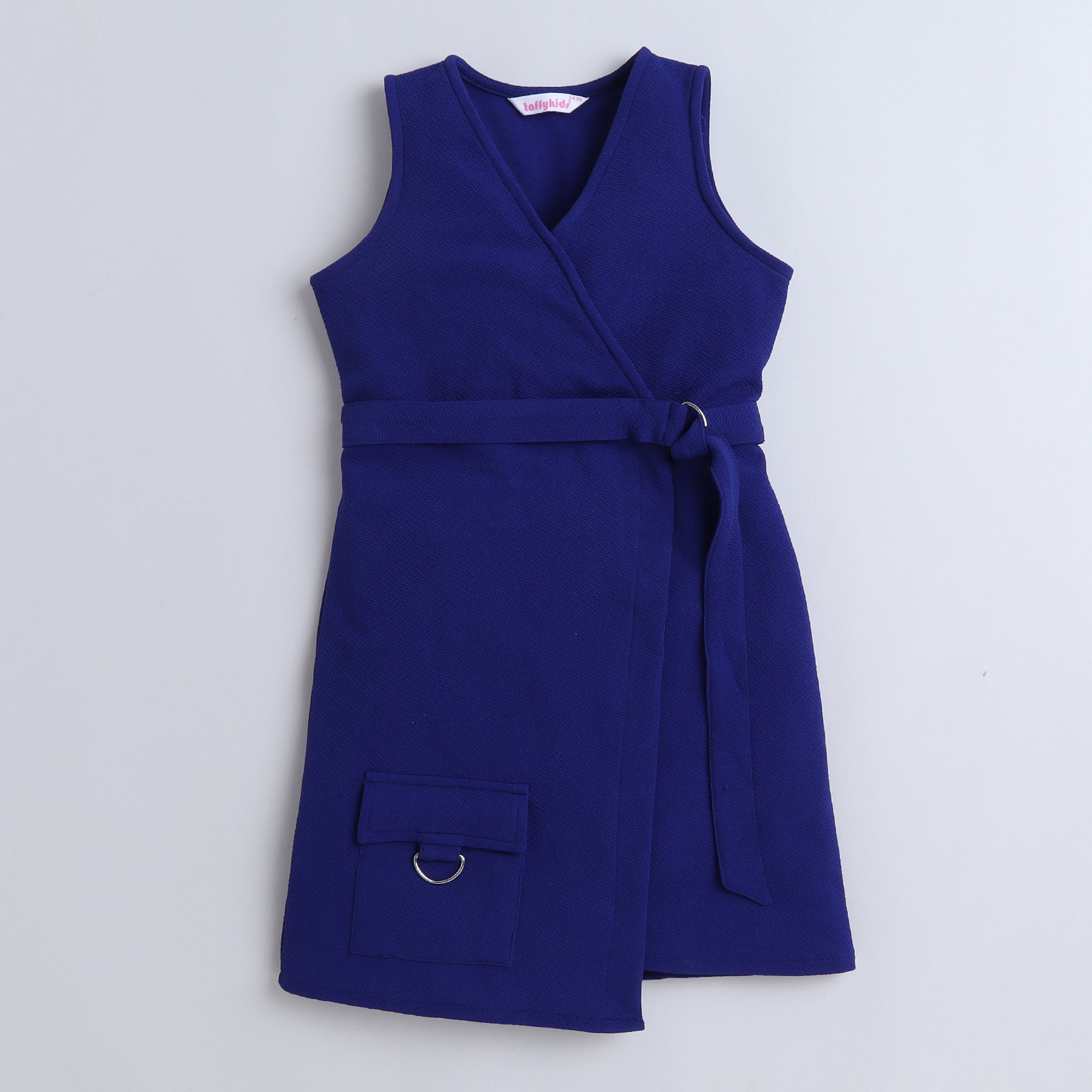Shop Textured Sleeveless Pocket Detail Wrap Dress-Royal Blue Online