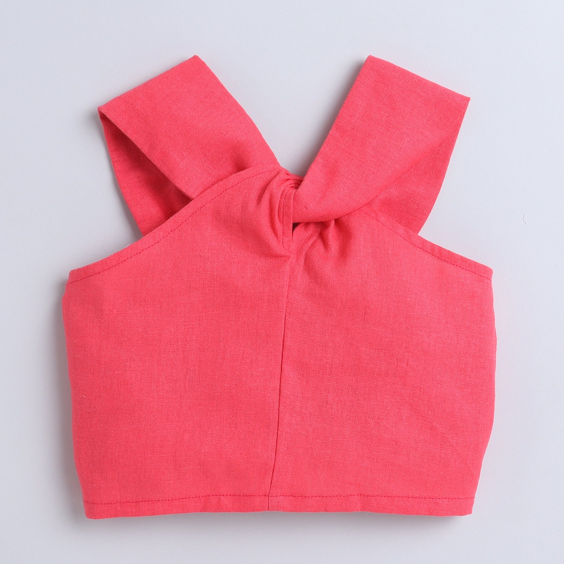 Shop Sleeveless Halter Neck Crop Top With Mid Calf Length Ruched Skirt Set-Coral/Blue Online