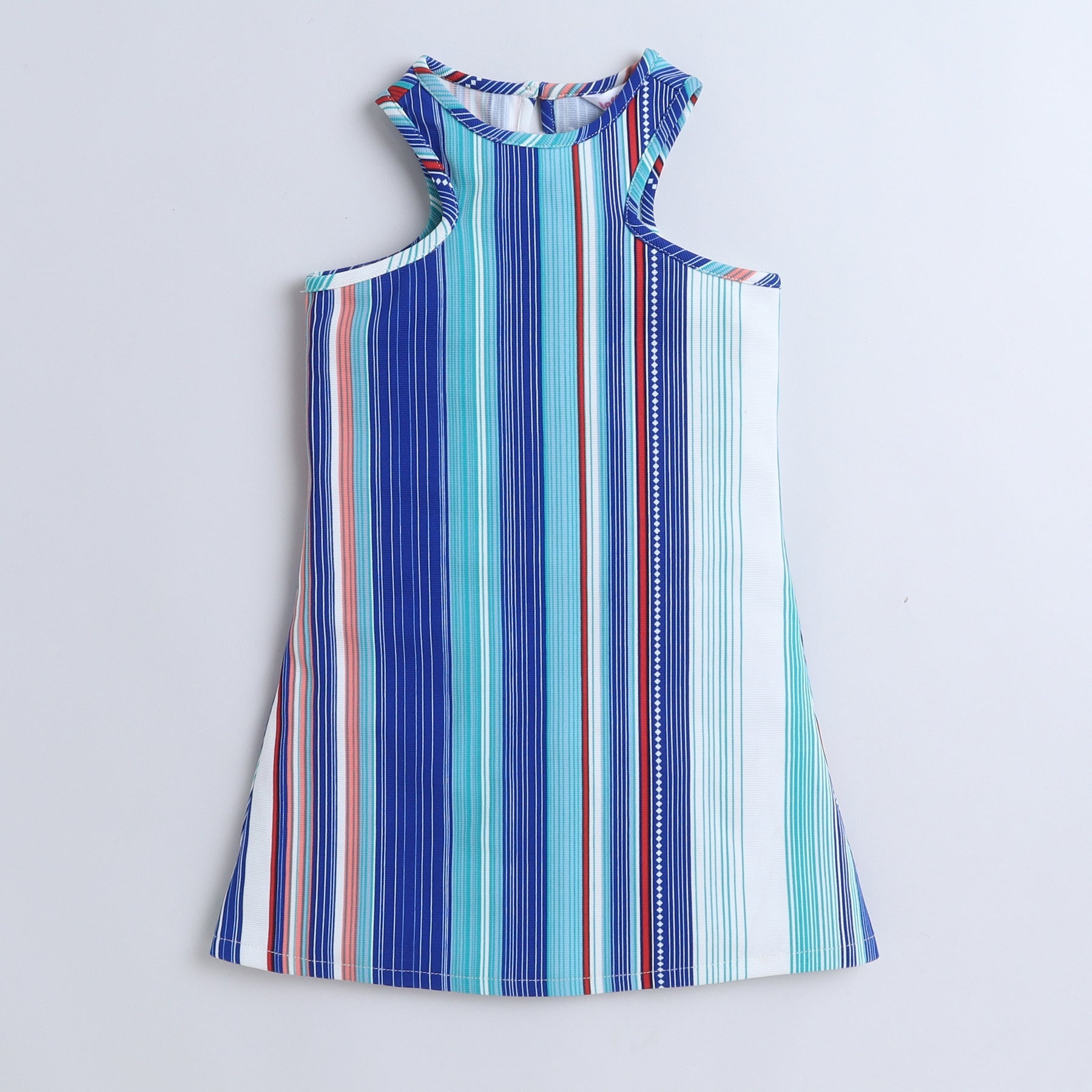 Shop Stripes Printed Sleeveless Aline Dress With Waist Bag Set-Multi Online