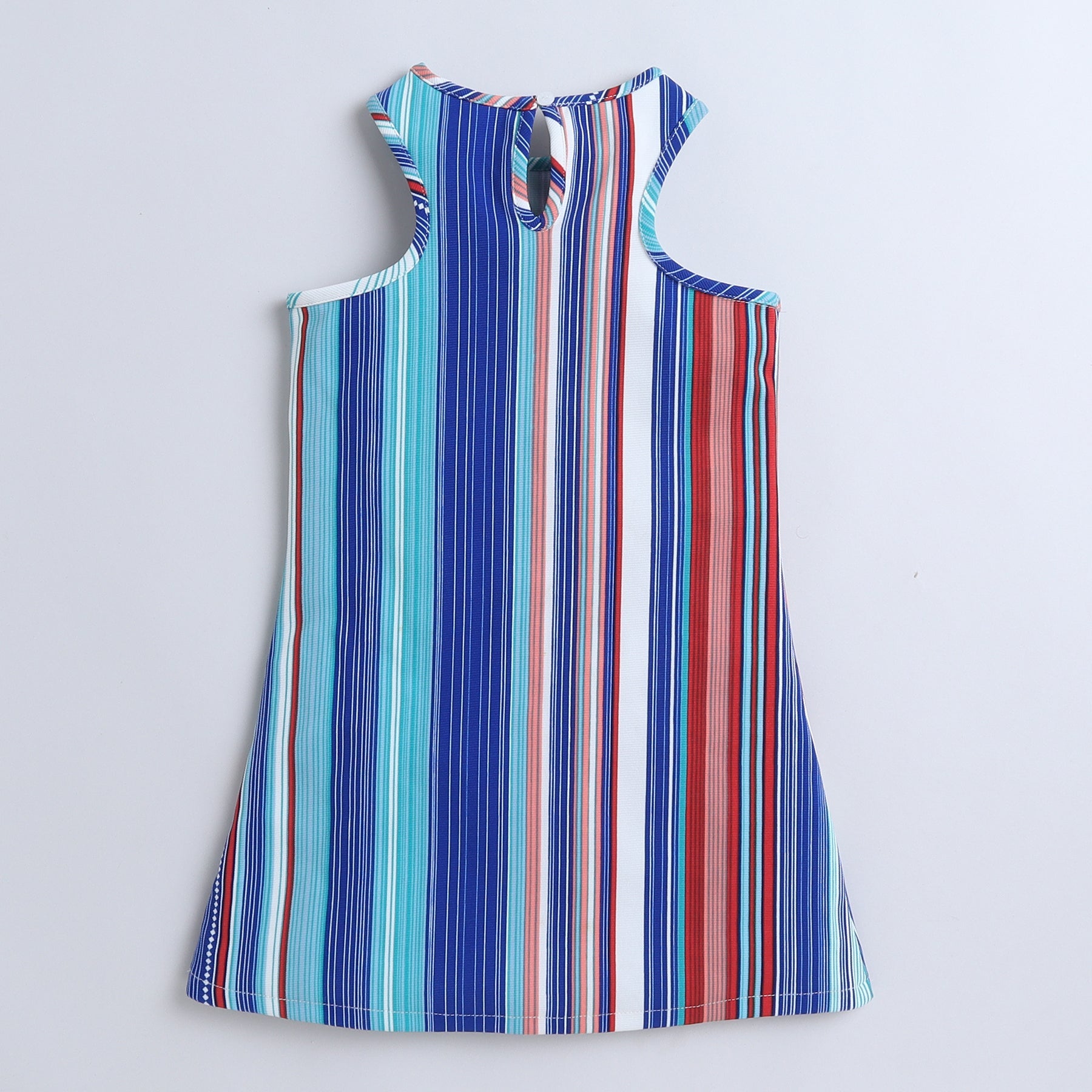 Shop Stripes Printed Sleeveless Aline Dress With Waist Bag Set-Multi Online