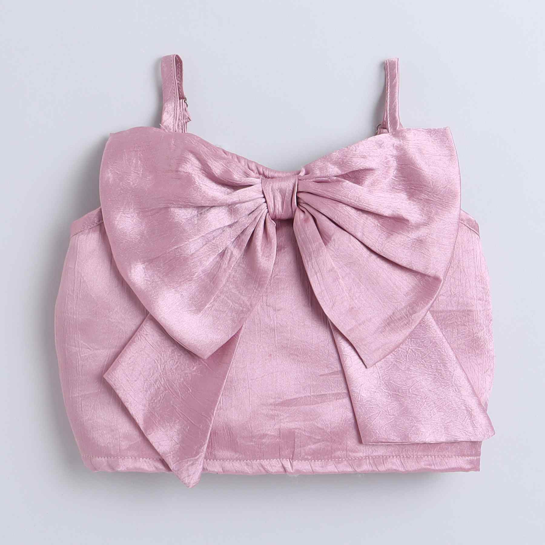 solid Bow detailed singlet party crop top-Pink