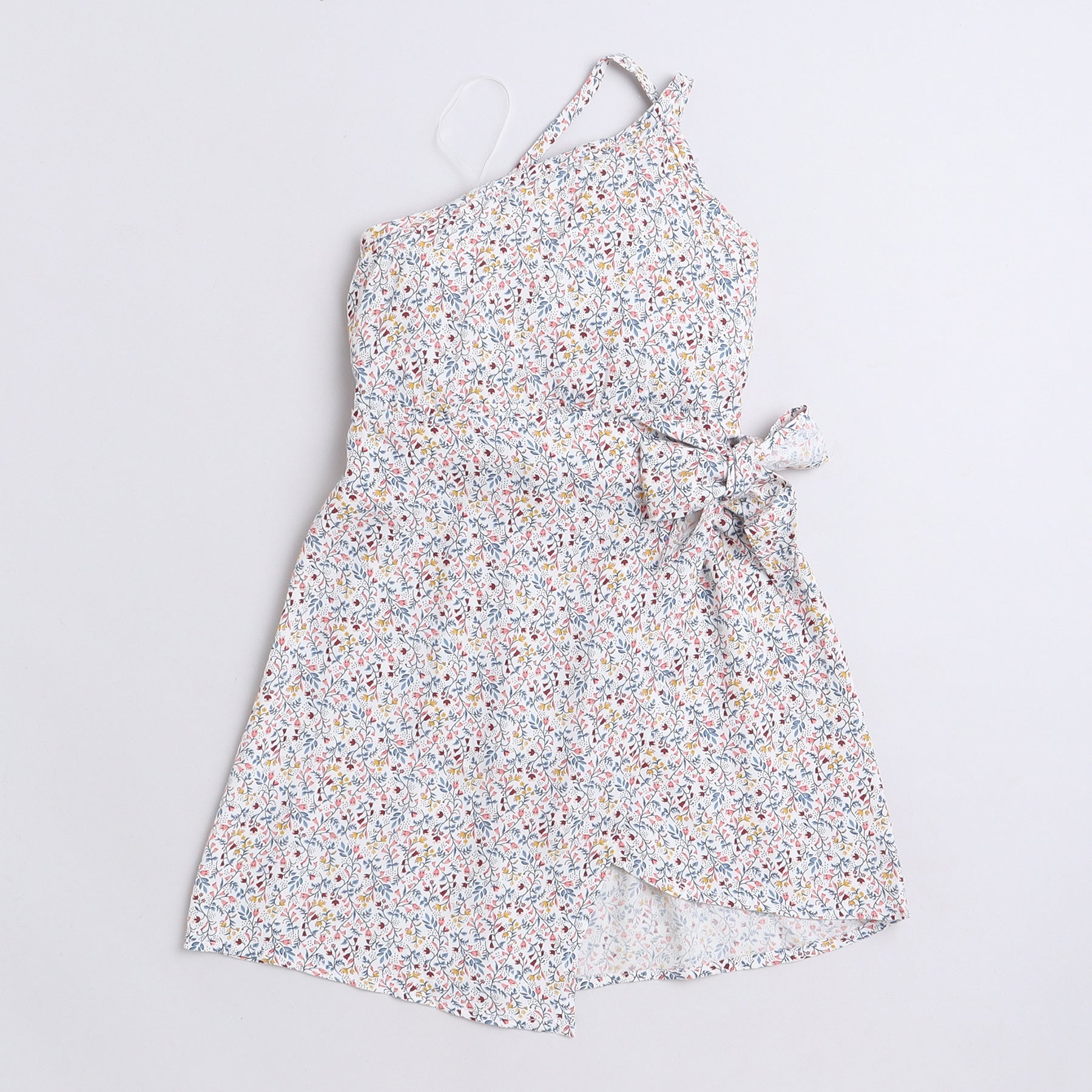 Shop Taffykids 100% Viscose Floral Printed Sleeveless One Shoulder Neck Wrap Dress-Multi Online