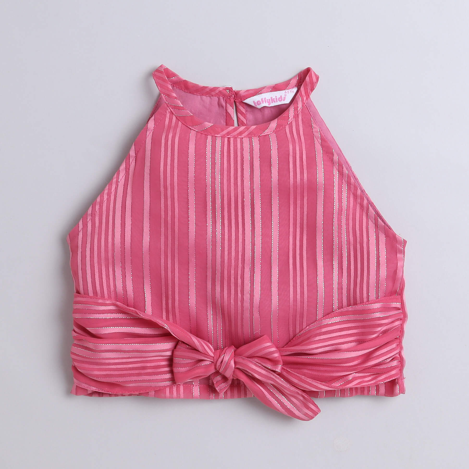 front tie up sleeveless crop top with matching set - Pink