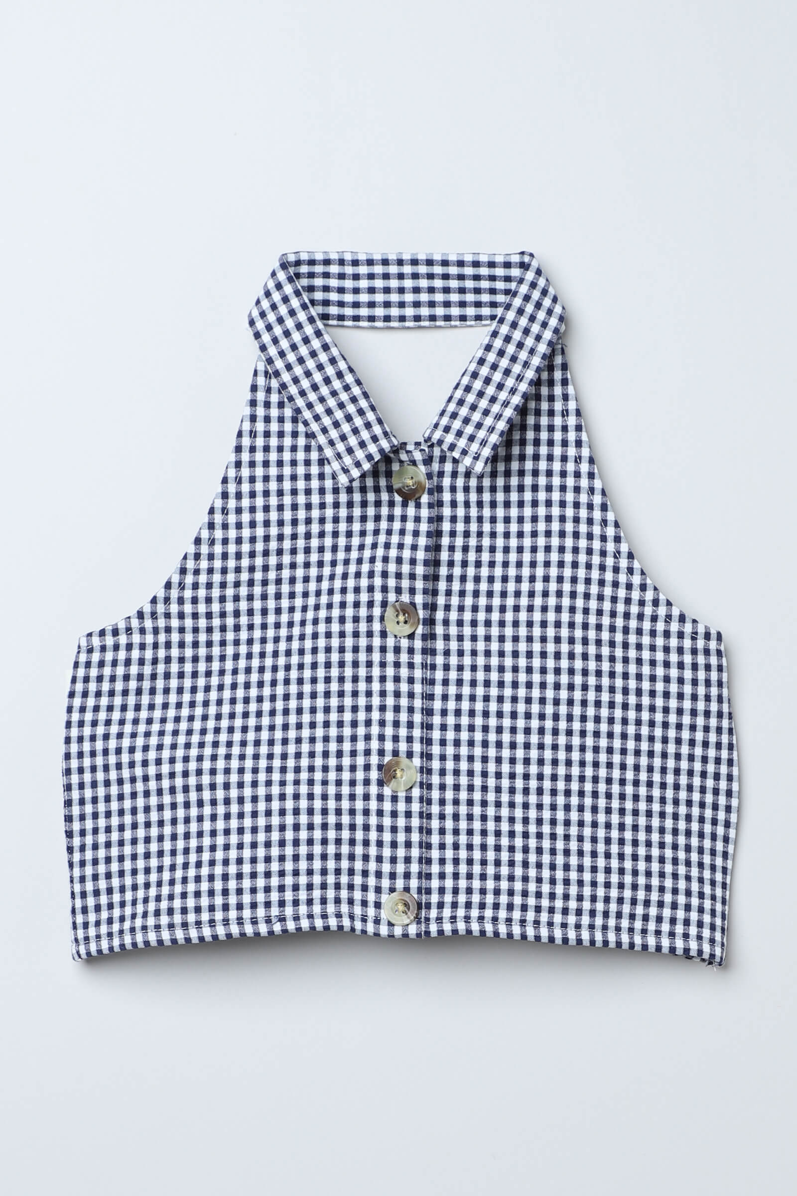 100% cotton Woven sleeveless yarn dyed checked back tie up halter neck crop top- Navy & White