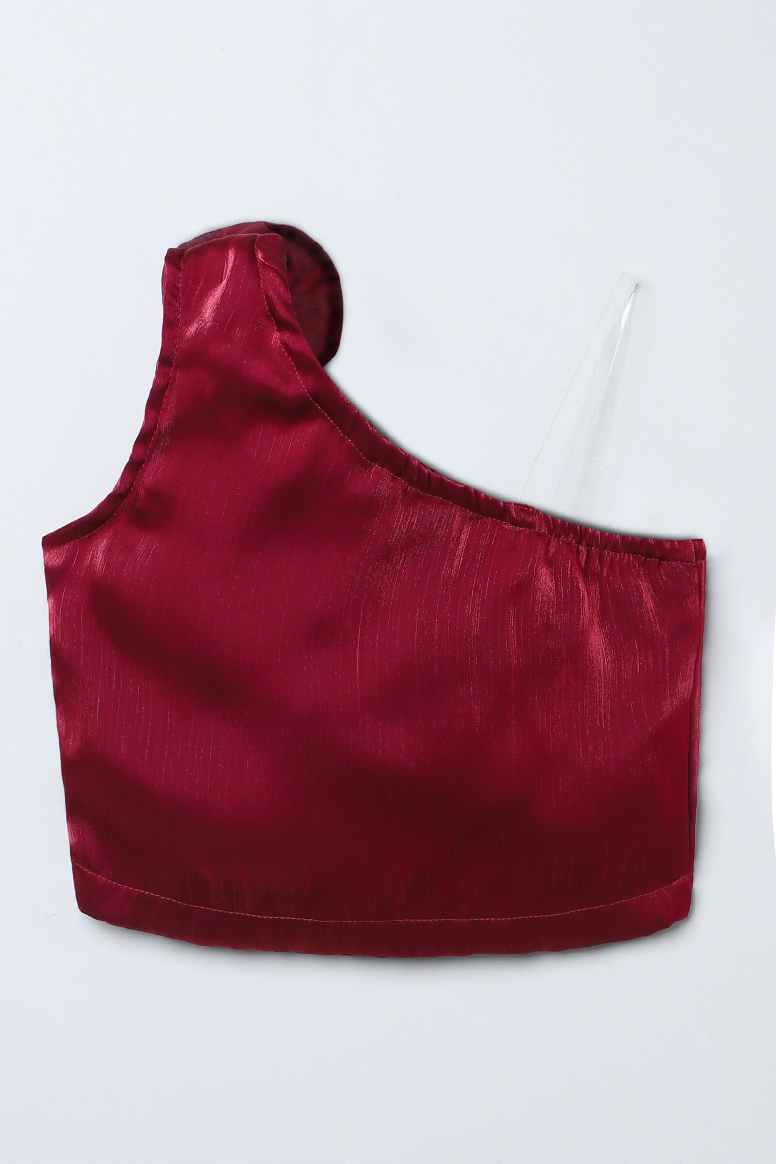 Organza woven sleeveless rose applique one shoulder party crop top-Wine