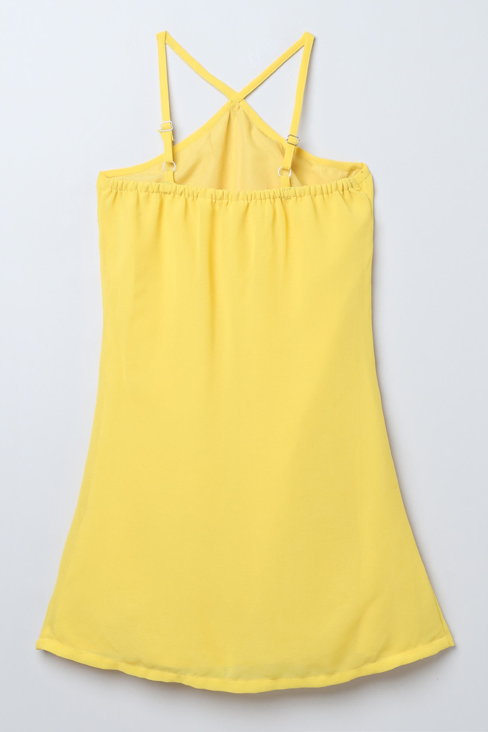georgette woven sleeveless cascade ruffle Aline dress-Yellow