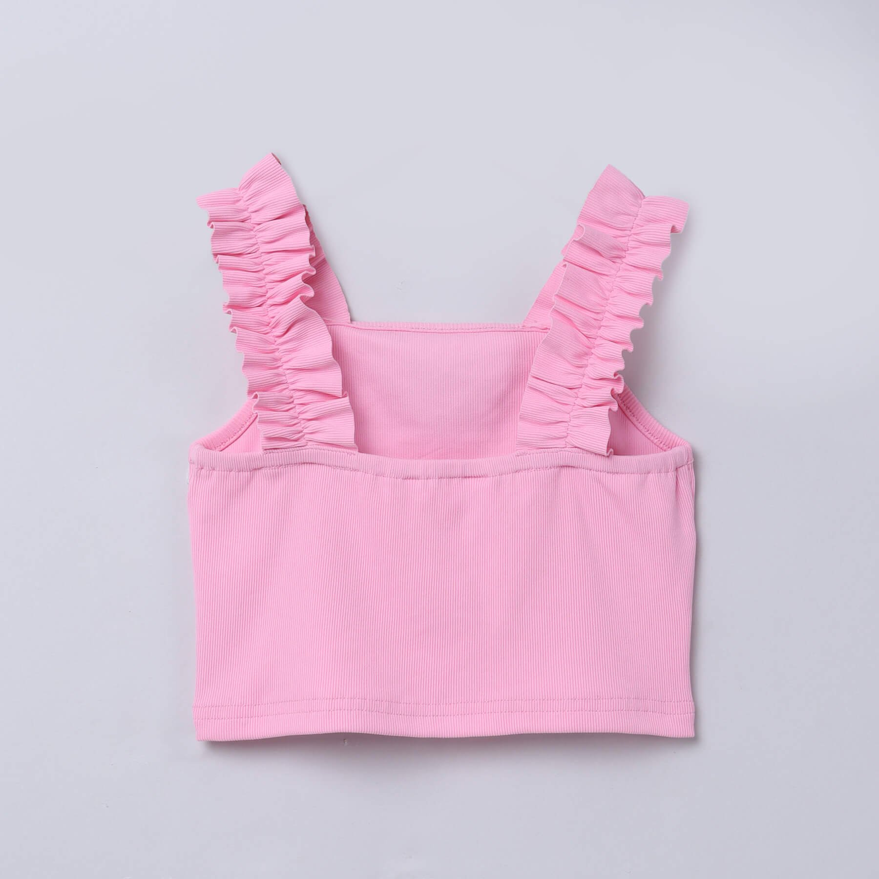 Rib Sleeveless ruffle strap crop top and sleeveless tank crop top-Pink & blue