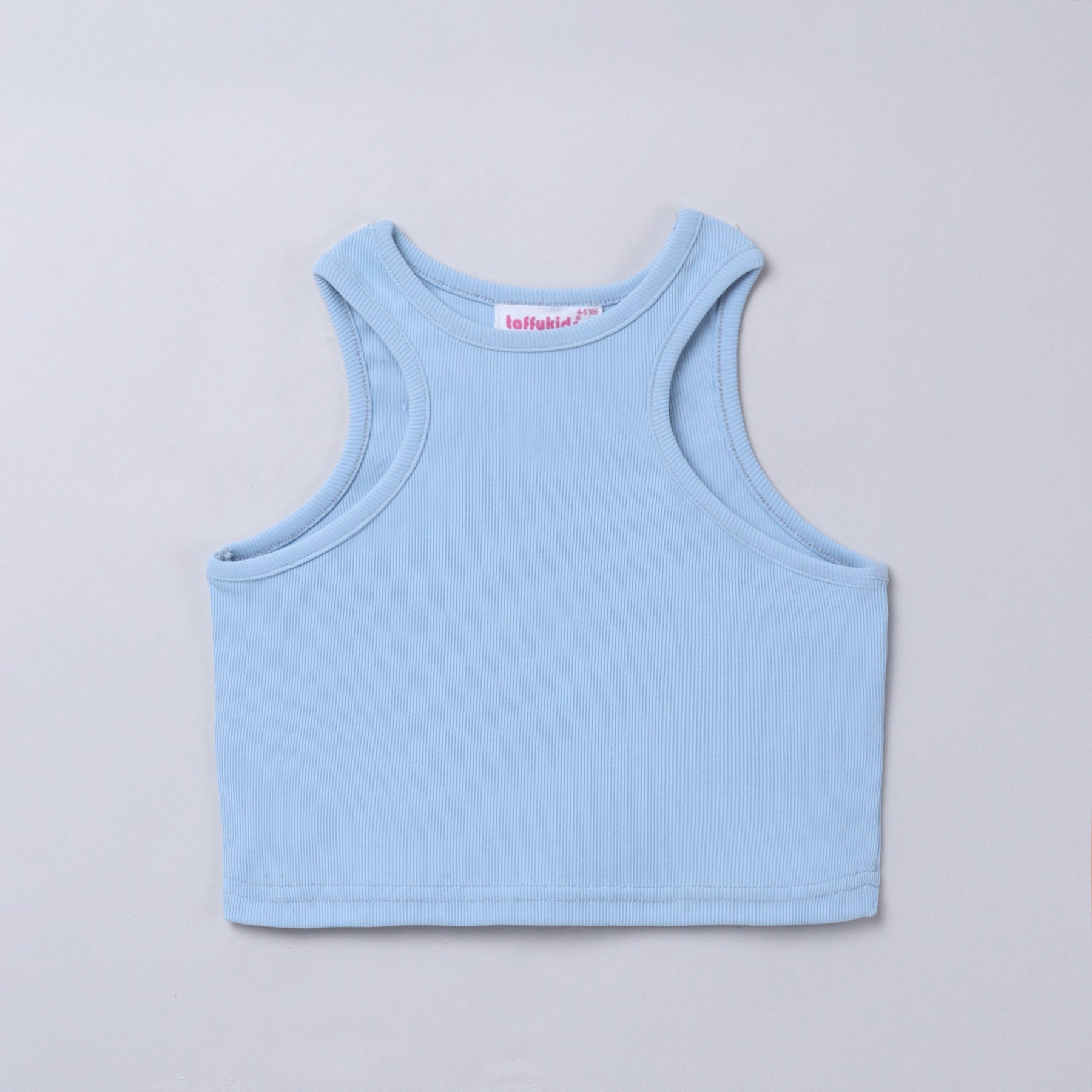 Rib Sleeveless ruffle strap crop top and sleeveless tank crop top-Pink & blue