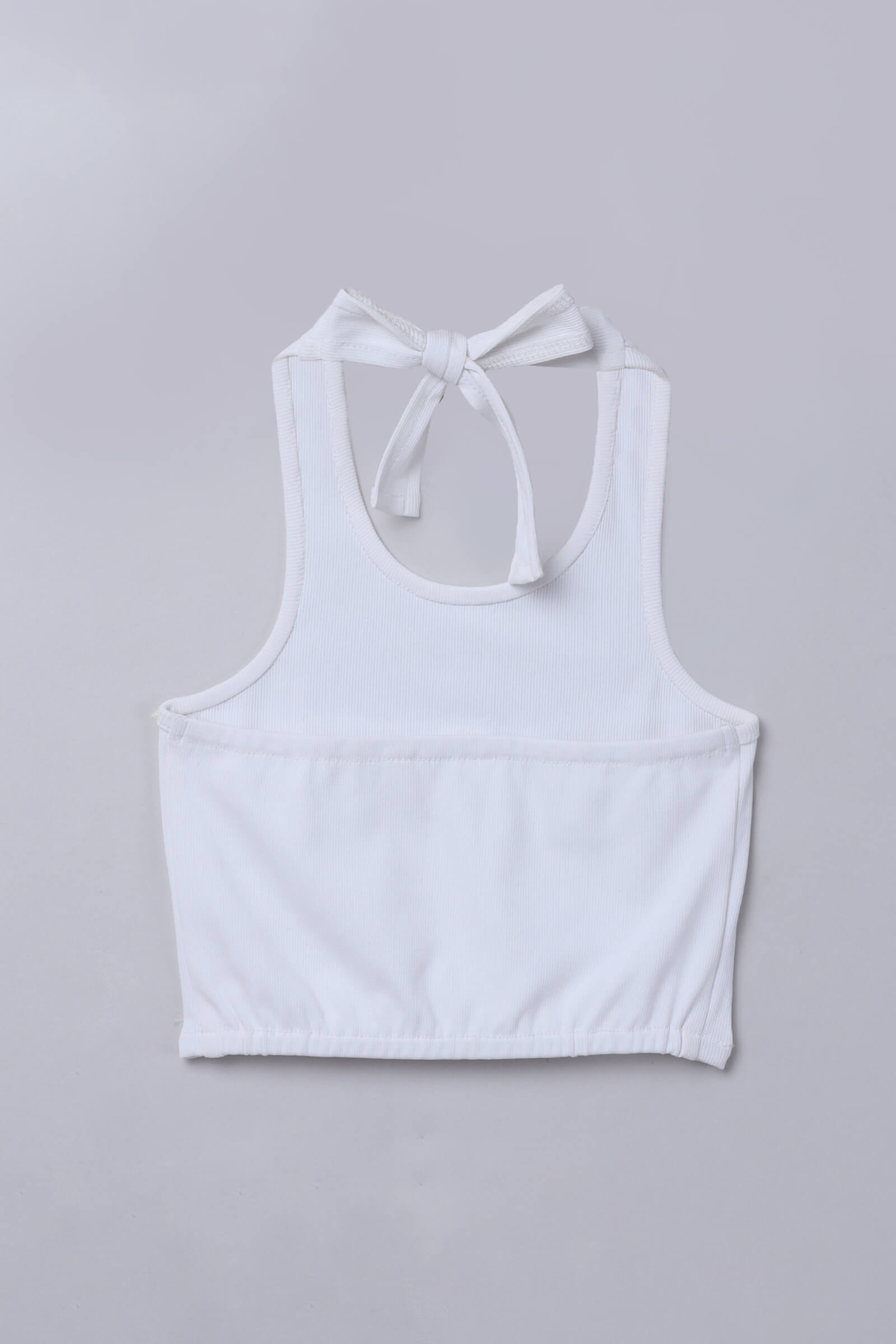 Rib sleeveless halter neck crop top-White