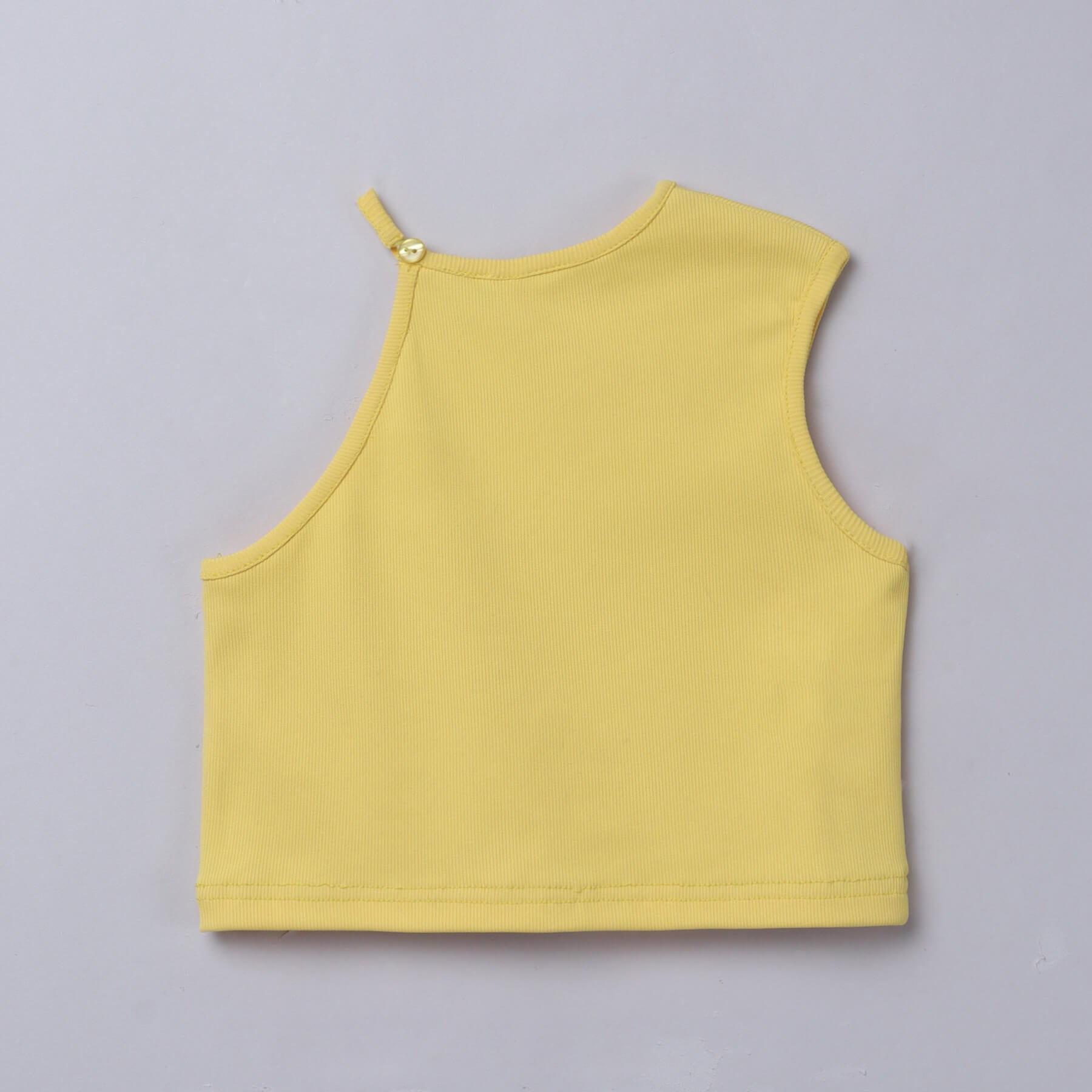 Rib half sleeve Backless crop top and Sleeveless asymmetric neck crop top pack of two-White & Yellow