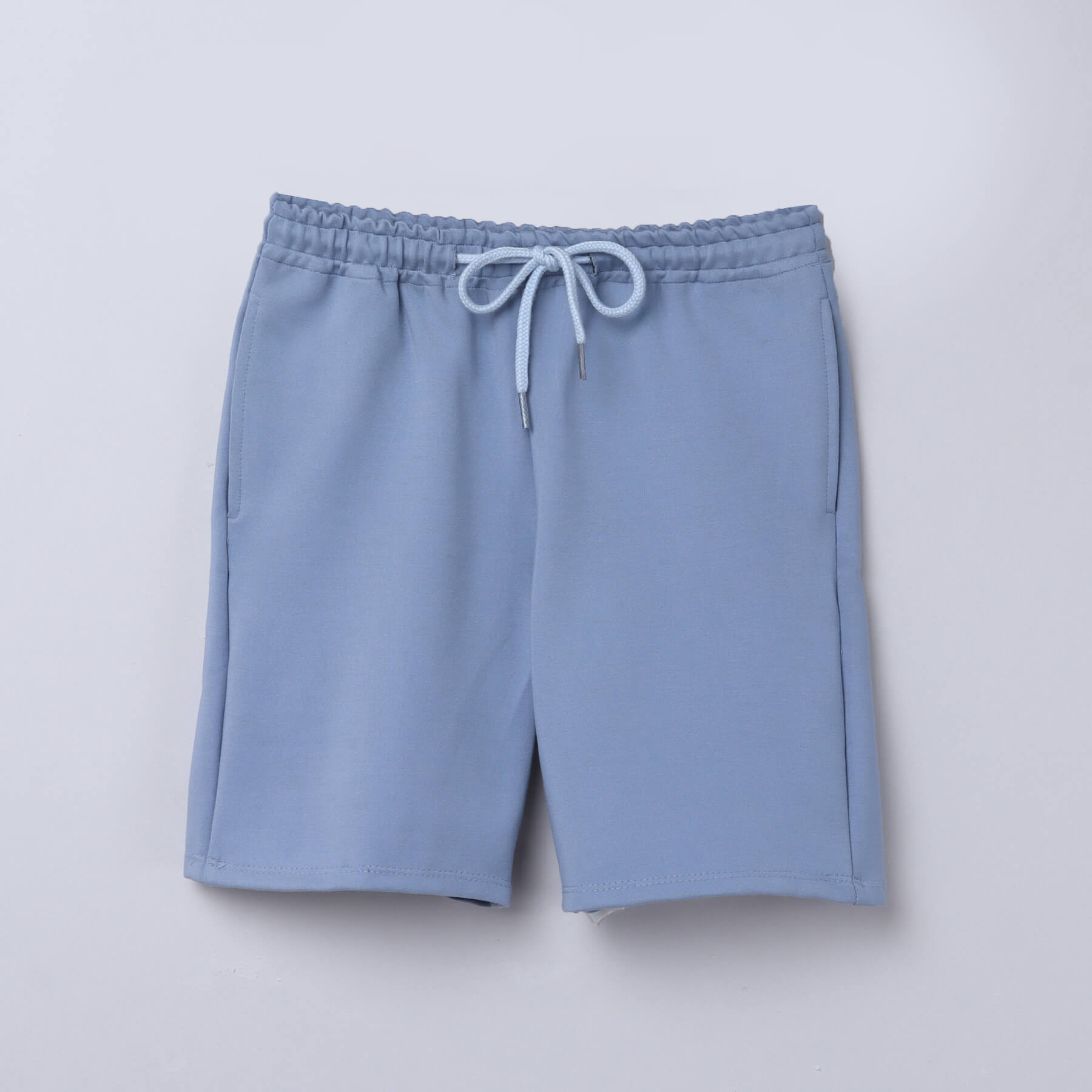 knee length Solid Drawstring detailed shorts-Blue