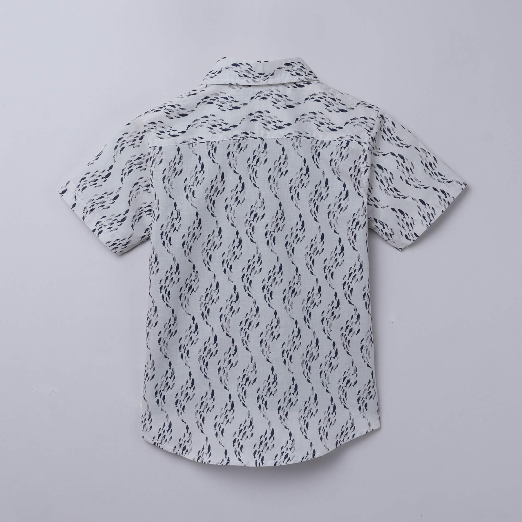 half sleeves Fish aqua printed shirt with attached tee- White & navy blue