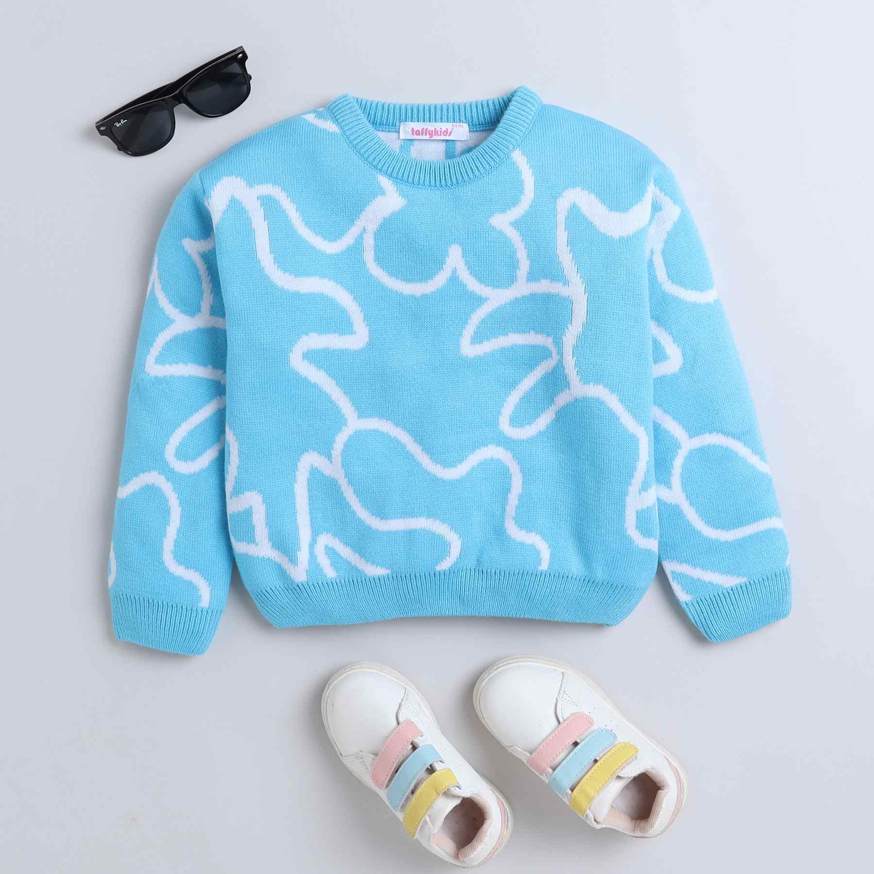 abstract-knit full sleeves pullover sweater-Blue