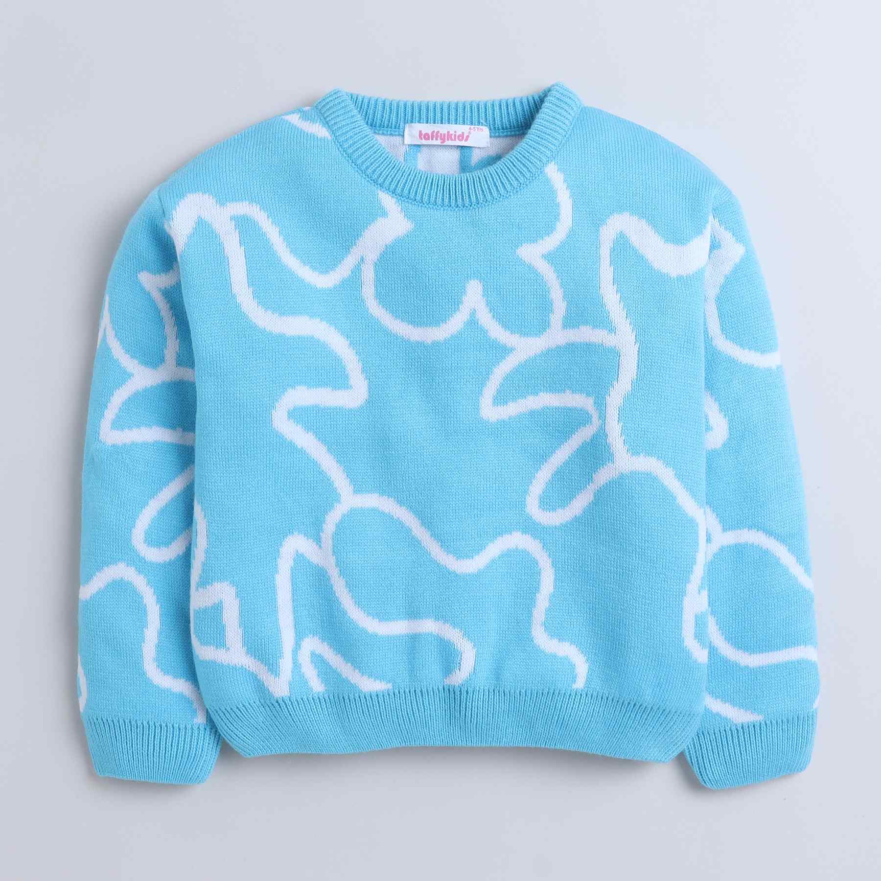 abstract-knit full sleeves pullover sweater-Blue