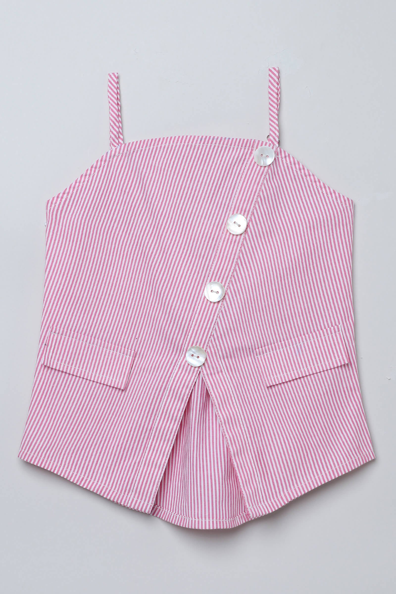 cotton woven sleeveless yarn dyed stripes singlet Aline top-Pink & White