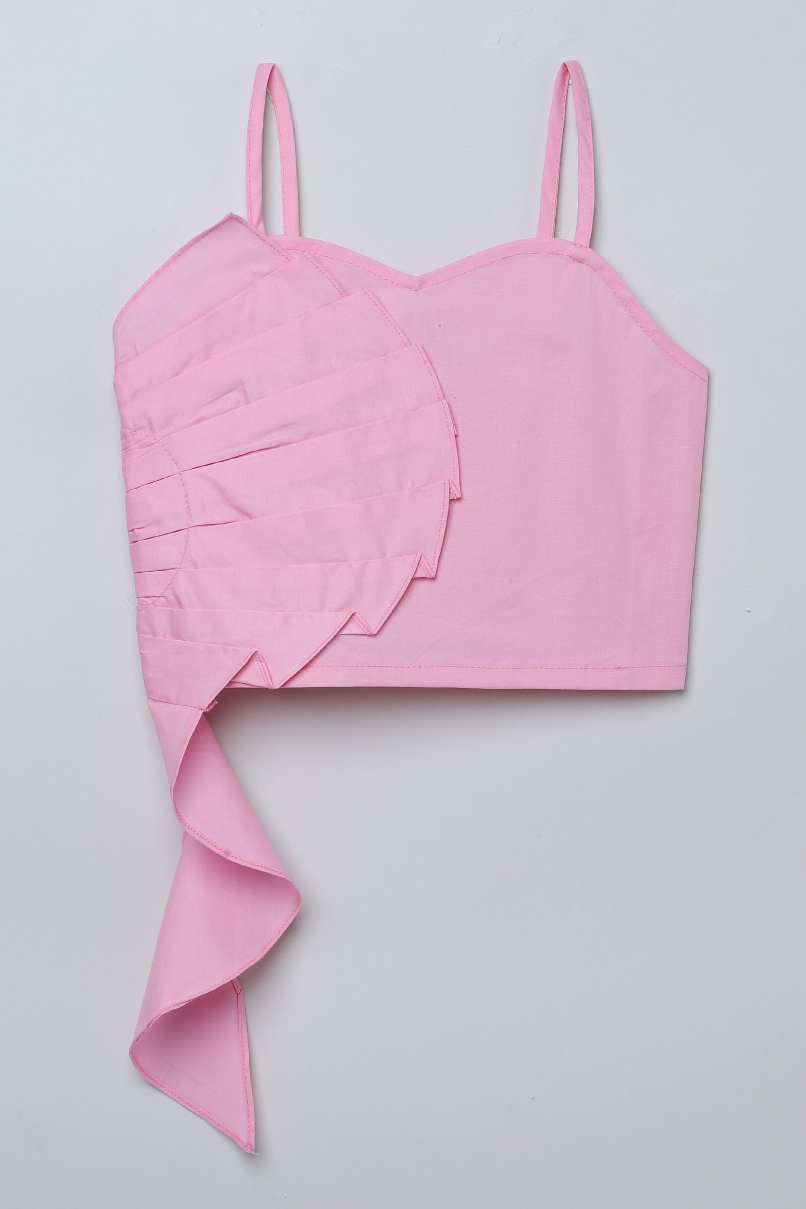 100% cotton woven sleeveless applique crop top-Baby Pink