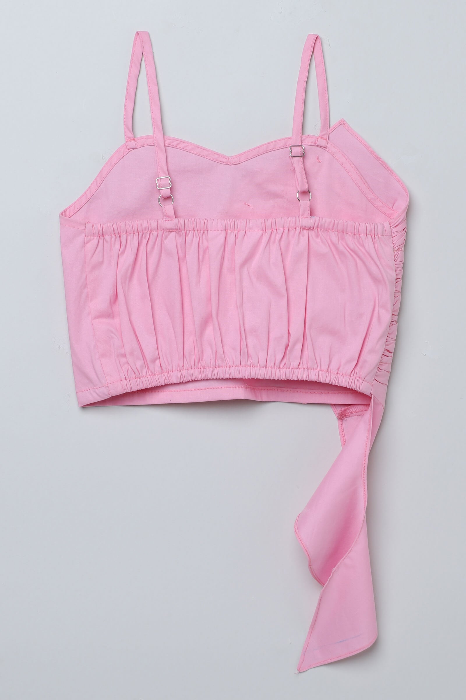 100% cotton woven sleeveless applique crop top-Baby Pink