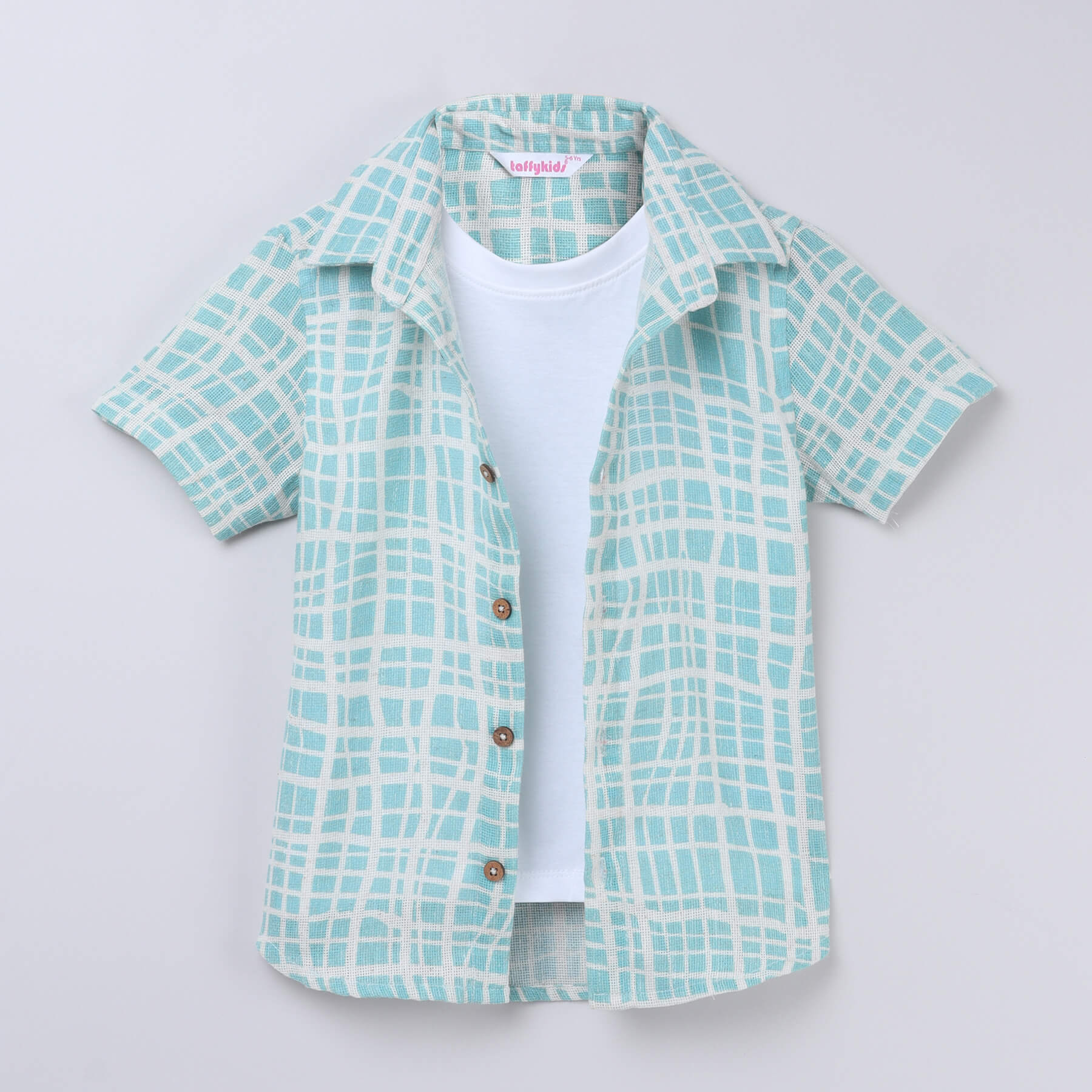 geometric printed half sleeves shirt with attached tee-White/green