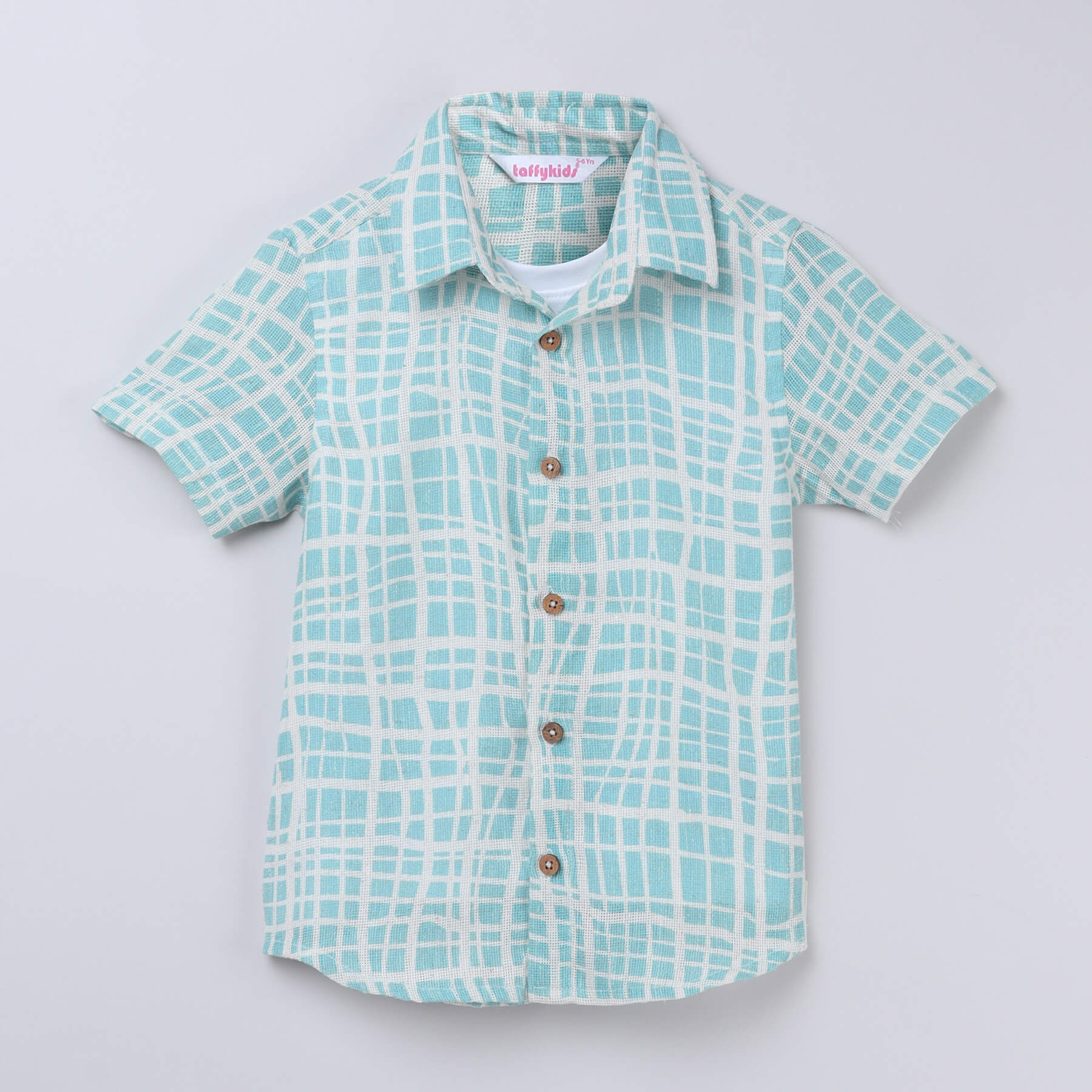 geometric printed half sleeves shirt with attached tee-White/green