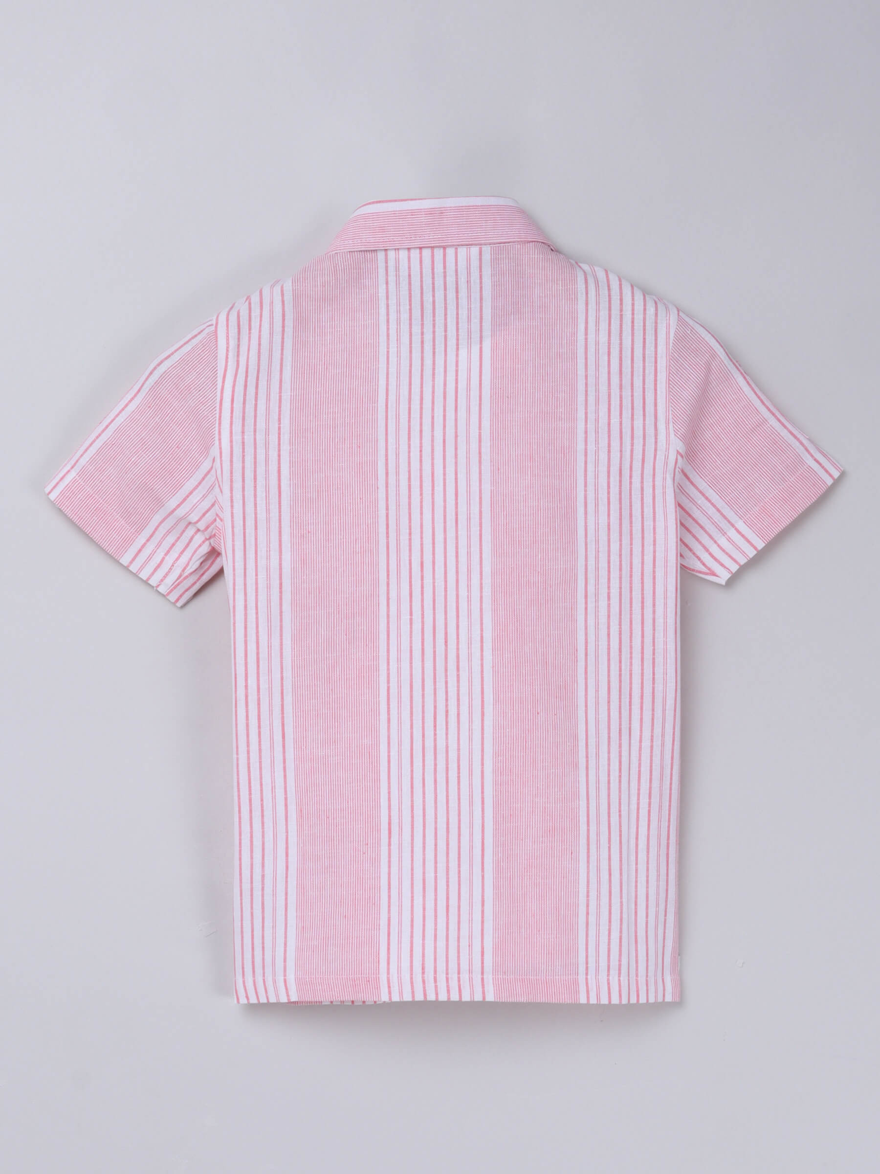 100% cotton Half sleeves yarn dyed strips shirt with attach tee-Pink & white