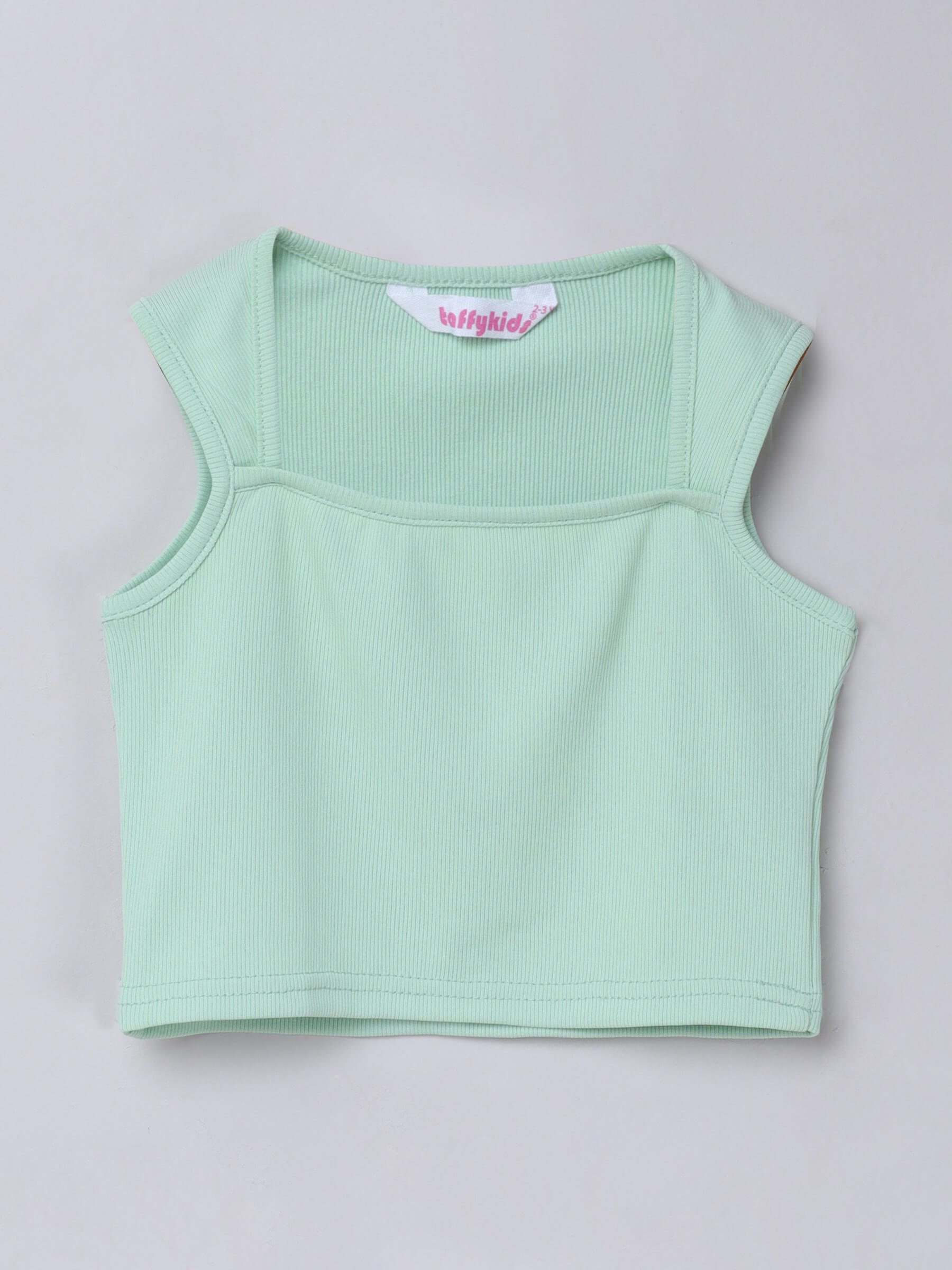 Rib sleeveless collar crop top and Square neck crop top pack of two-Purple & Green