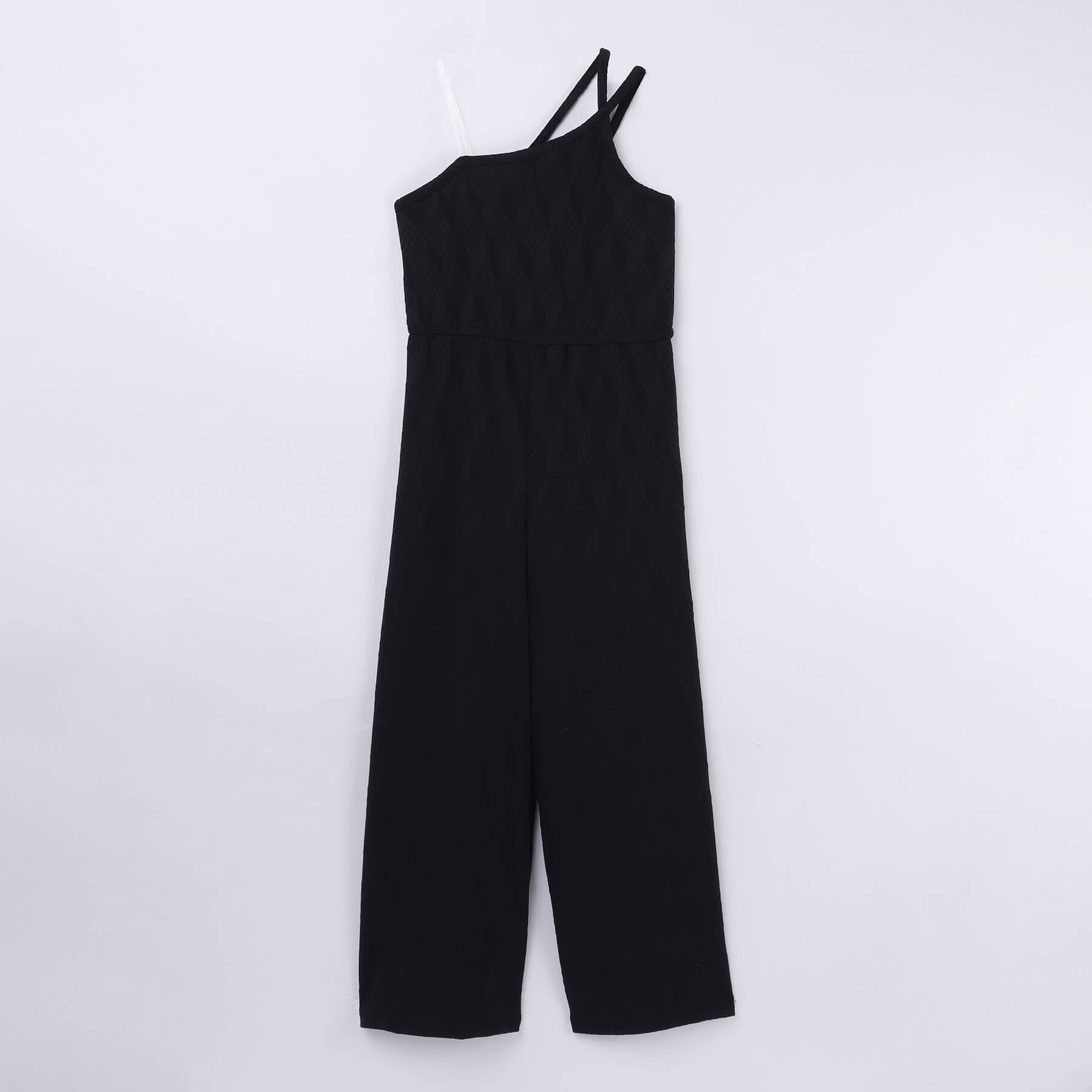 Textured one shoulder sleeveless jumpsuit-Black